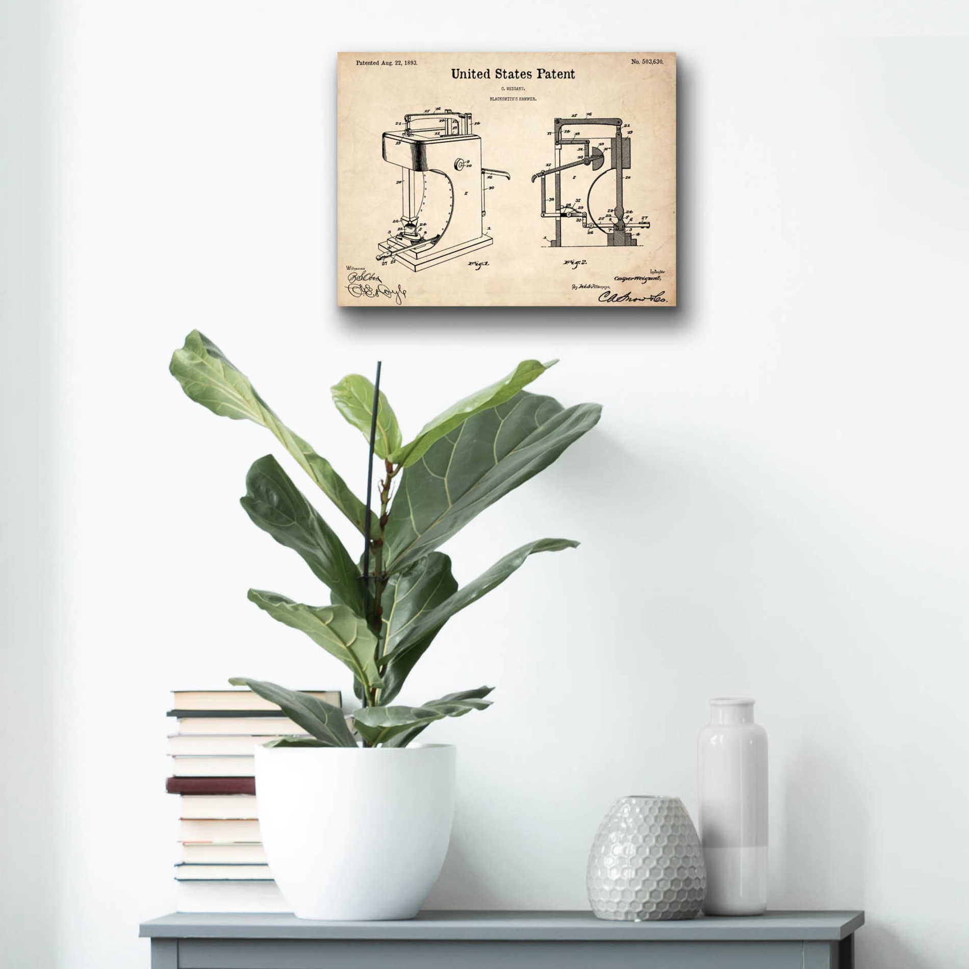 Epic Art 'Blacksmith's Hammer Blueprint Patent Parchment' Acrylic Glass Wall Art,16x12