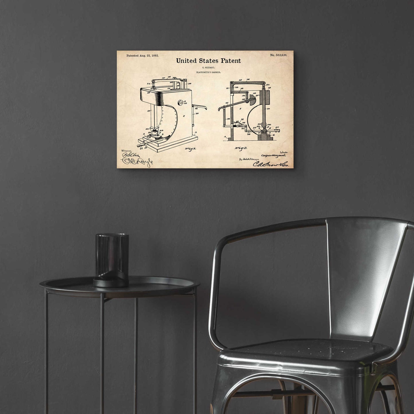 Epic Art 'Blacksmith's Hammer Blueprint Patent Parchment' Acrylic Glass Wall Art,24x16