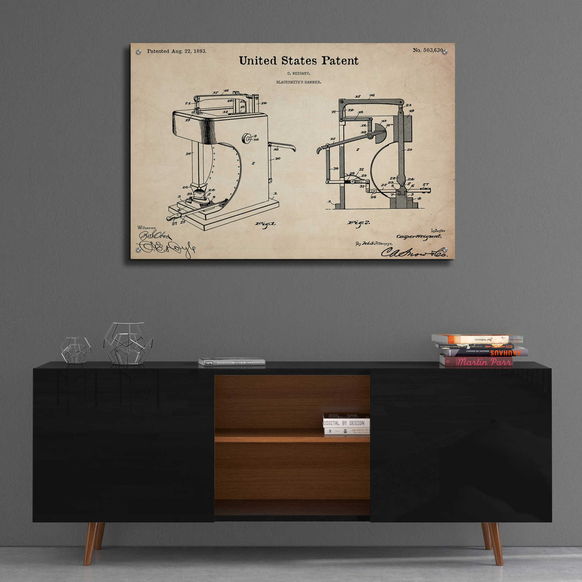 Epic Art 'Blacksmith's Hammer Blueprint Patent Parchment' Acrylic Glass Wall Art,36x24