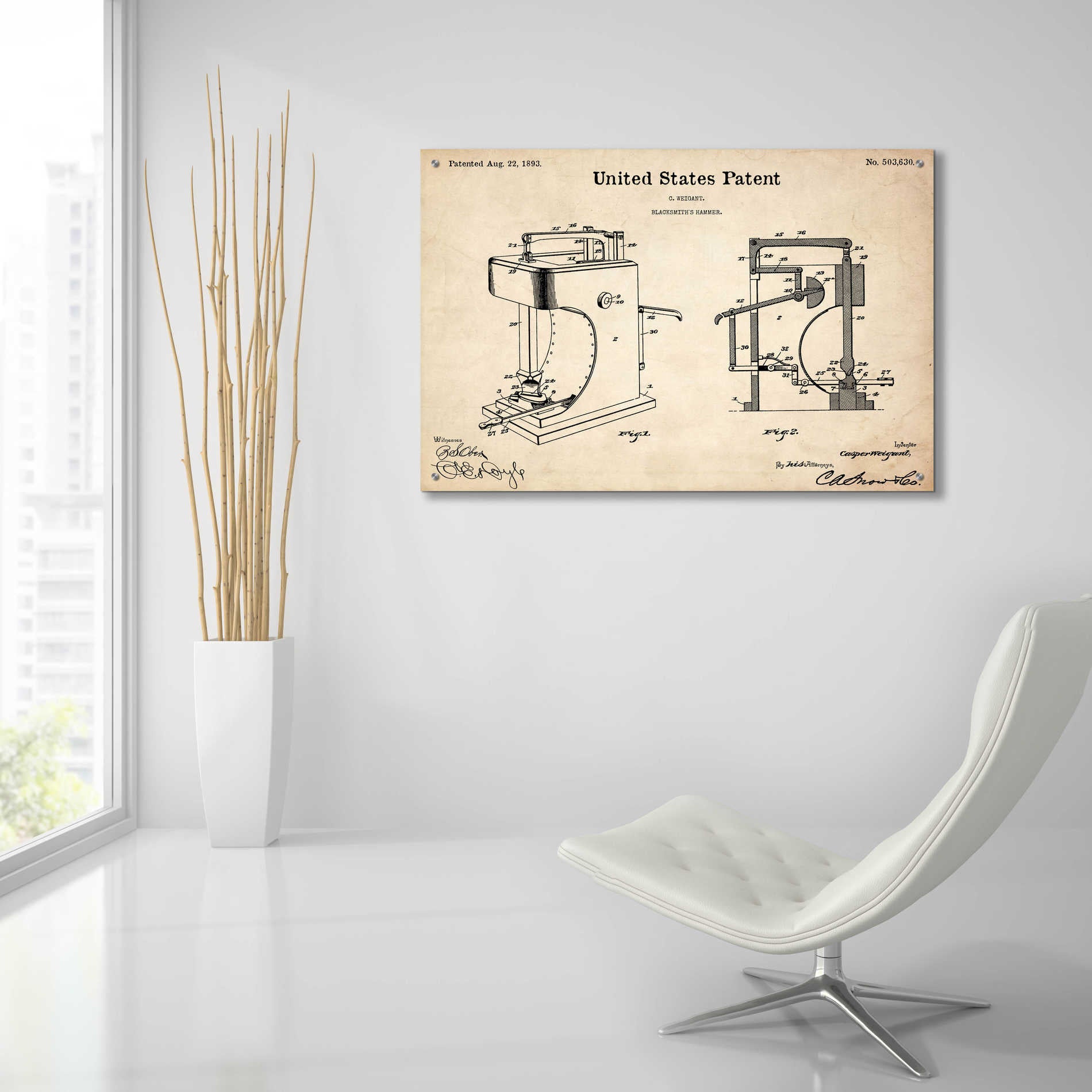 Epic Art 'Blacksmith's Hammer Blueprint Patent Parchment' Acrylic Glass Wall Art,36x24