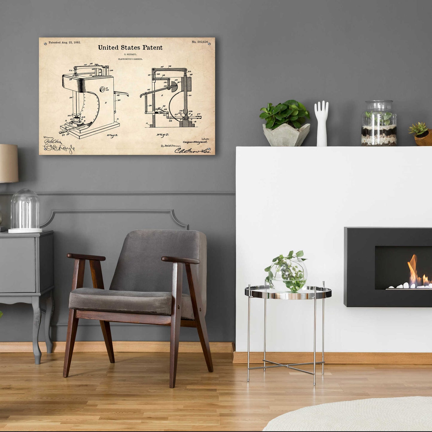 Epic Art 'Blacksmith's Hammer Blueprint Patent Parchment' Acrylic Glass Wall Art,36x24