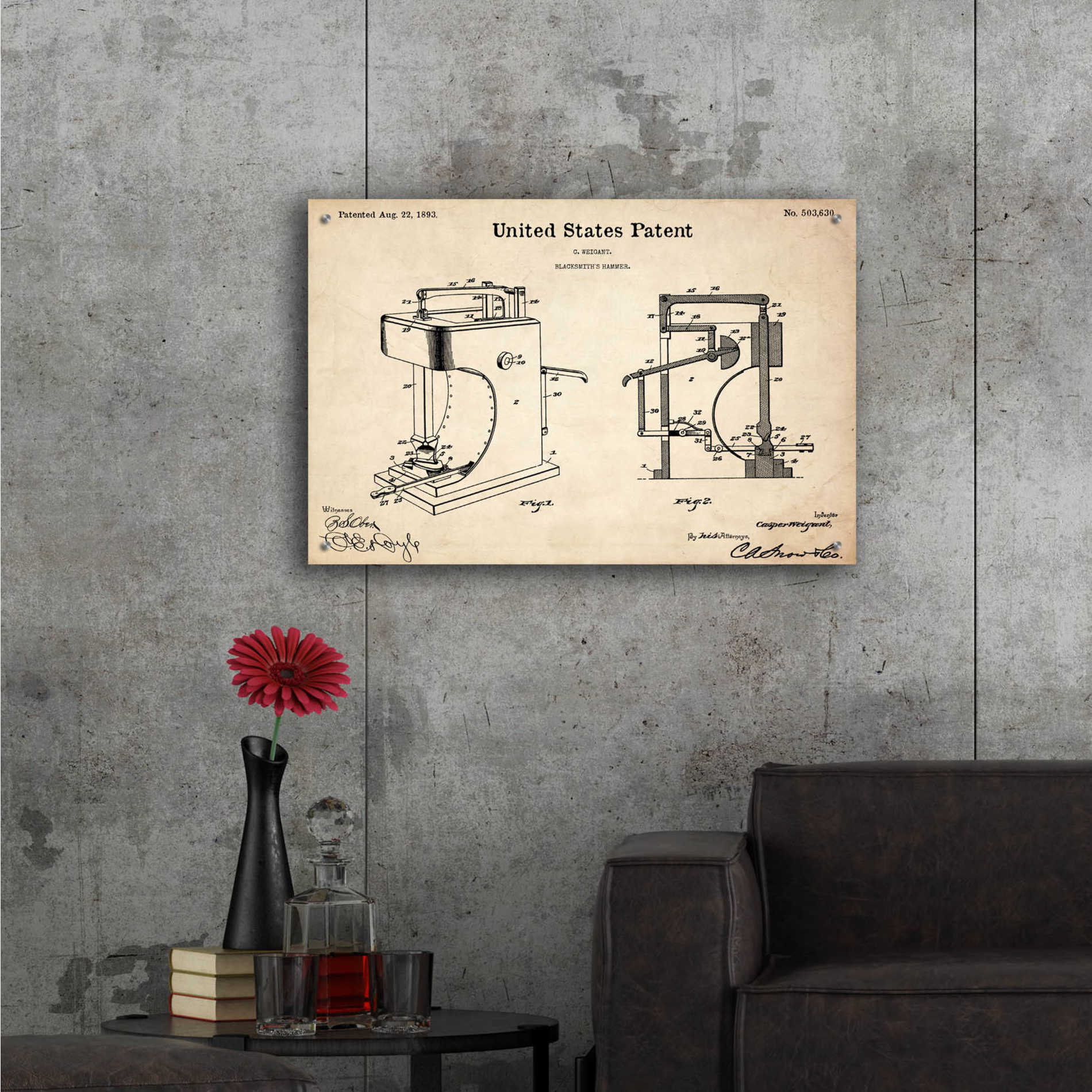 Epic Art 'Blacksmith's Hammer Blueprint Patent Parchment' Acrylic Glass Wall Art,36x24