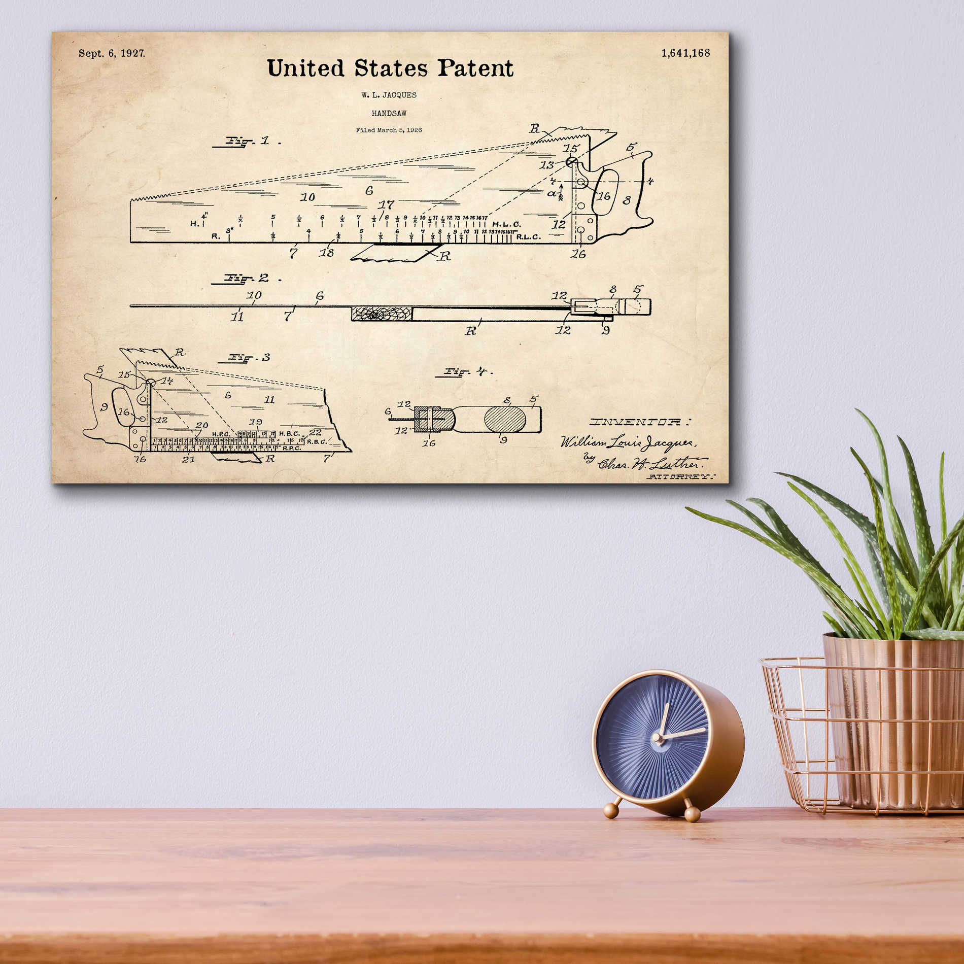 Epic Art 'Handsaw Blueprint Patent Parchment,' Acrylic Glass Wall Art,16x12