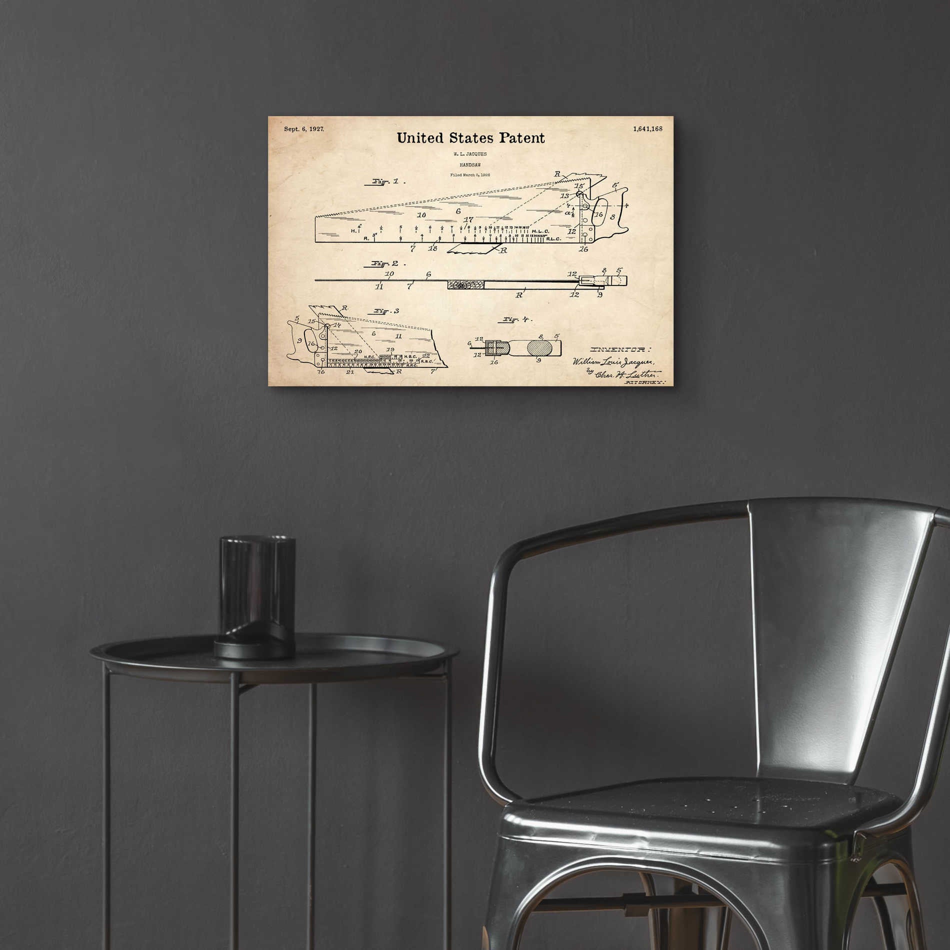 Epic Art 'Handsaw Blueprint Patent Parchment,' Acrylic Glass Wall Art,24x16