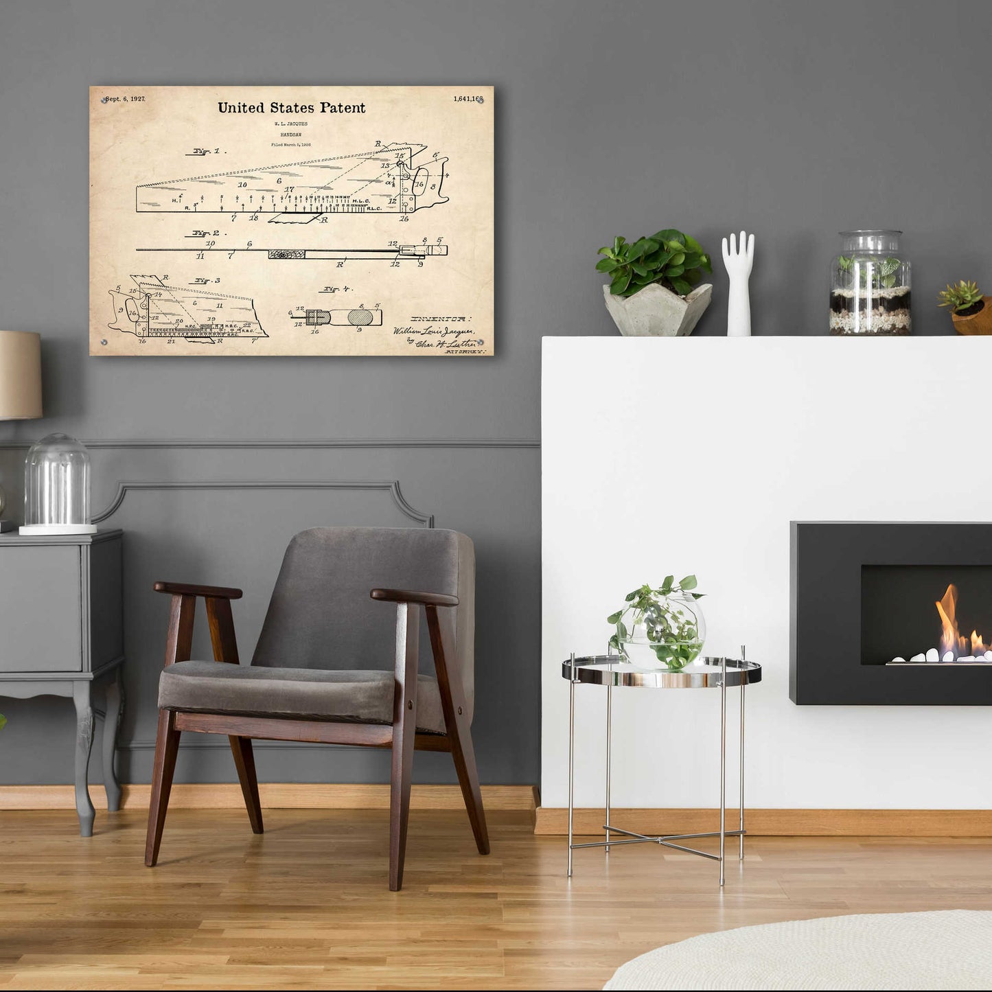 Epic Art 'Handsaw Blueprint Patent Parchment,' Acrylic Glass Wall Art,36x24