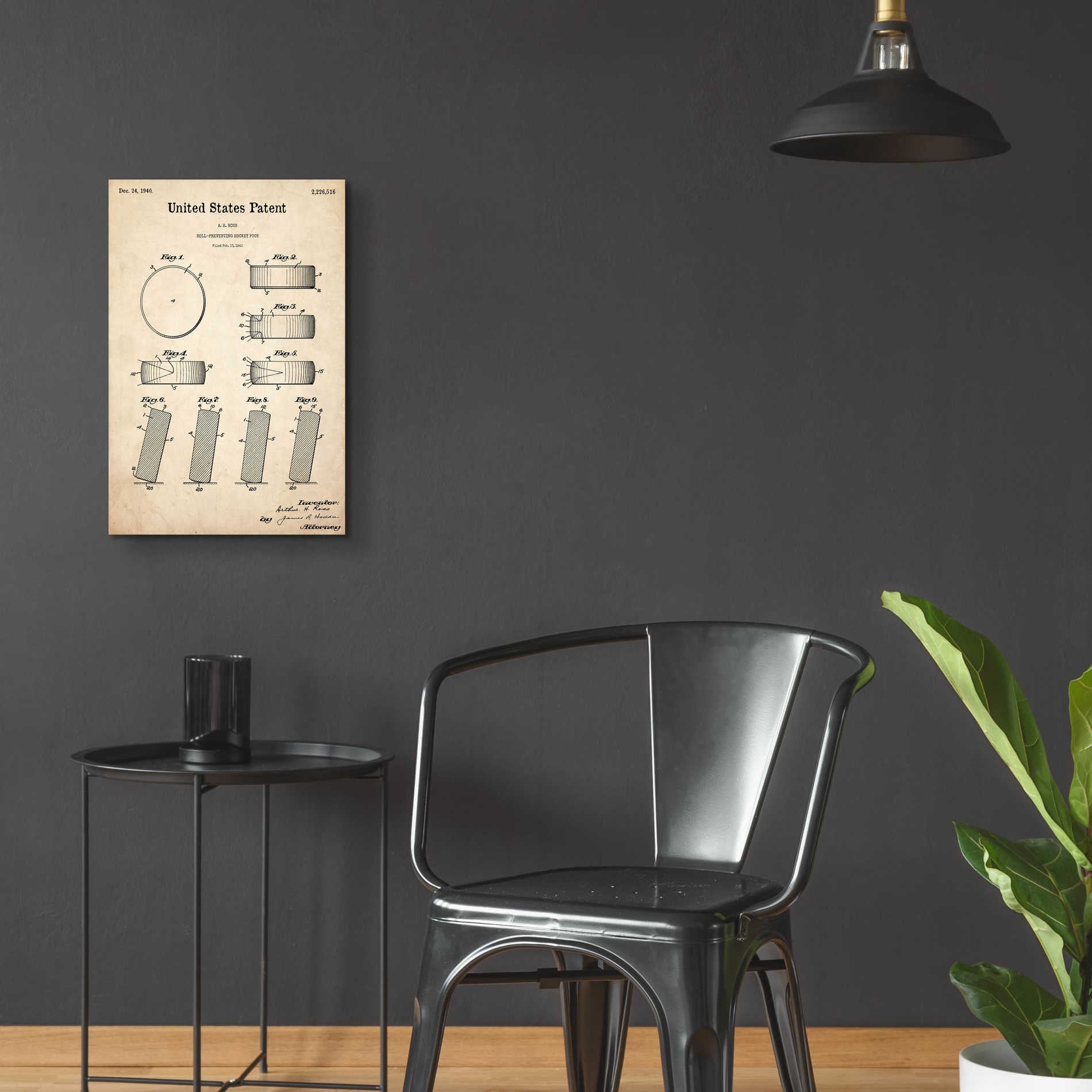 Epic Art 'Hockey Puck Blueprint Patent Parchment,' Acrylic Glass Wall Art,16x24