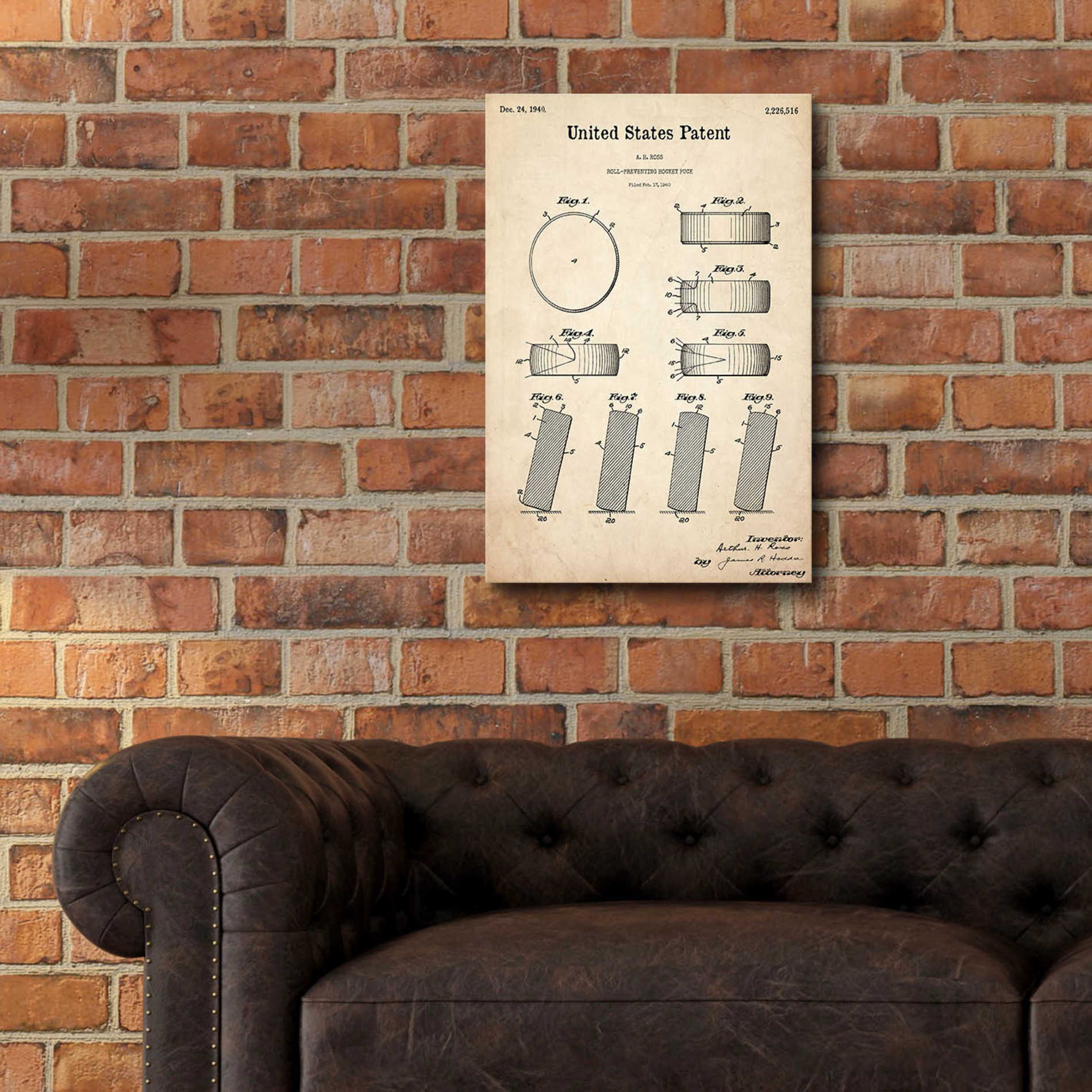 Epic Art 'Hockey Puck Blueprint Patent Parchment,' Acrylic Glass Wall Art,16x24