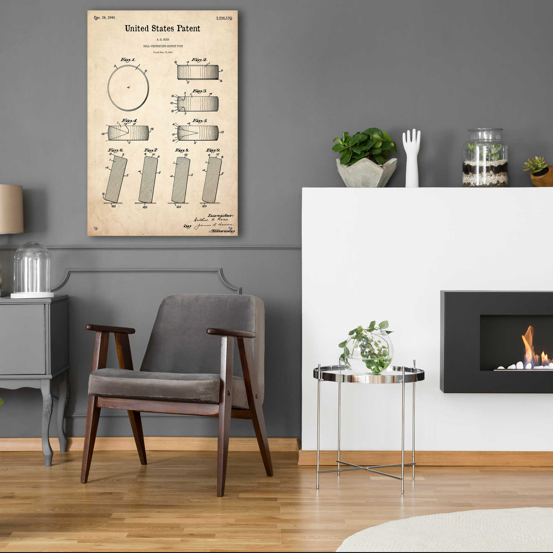 Epic Art 'Hockey Puck Blueprint Patent Parchment,' Acrylic Glass Wall Art,24x36