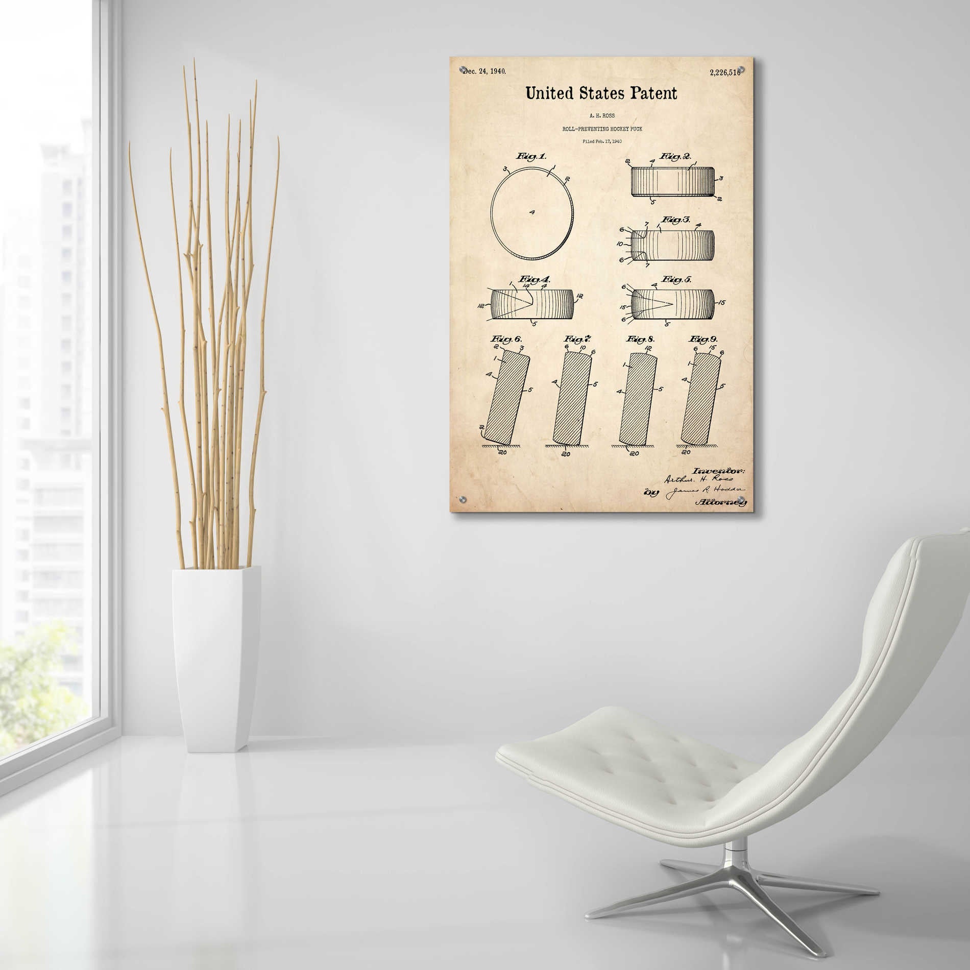 Epic Art 'Hockey Puck Blueprint Patent Parchment,' Acrylic Glass Wall Art,24x36