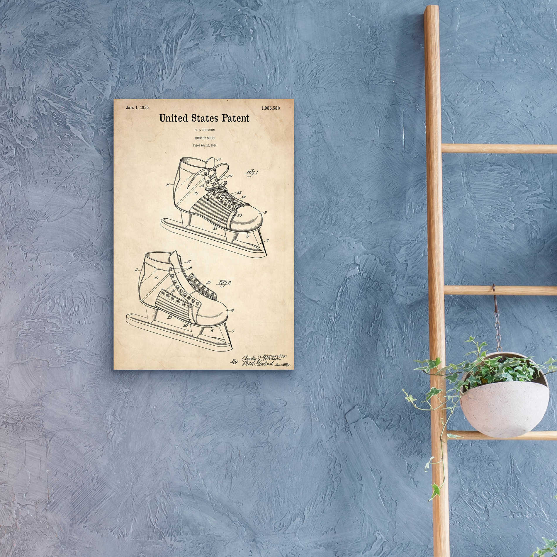 Epic Art 'Hockey Shoe, 1935 Blueprint Patent Parchment,' Acrylic Glass Wall Art,16x24