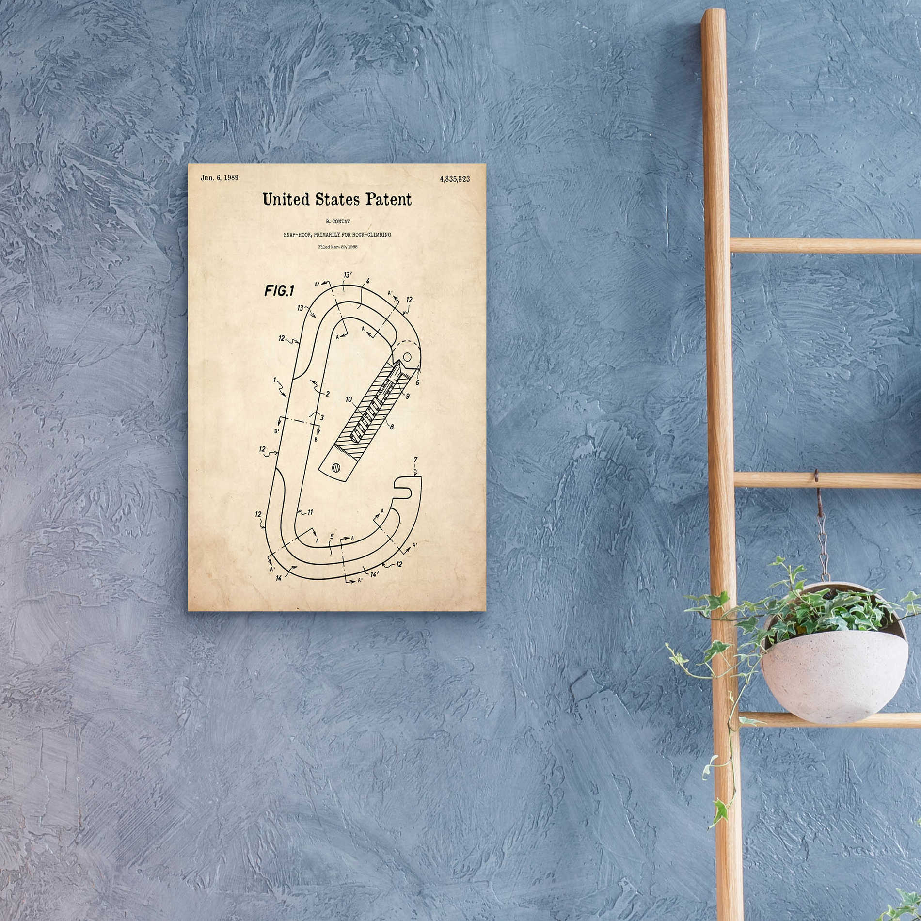 Epic Art 'Climbing Hook Blueprint Patent Parchment,' Acrylic Glass Wall Art,16x24