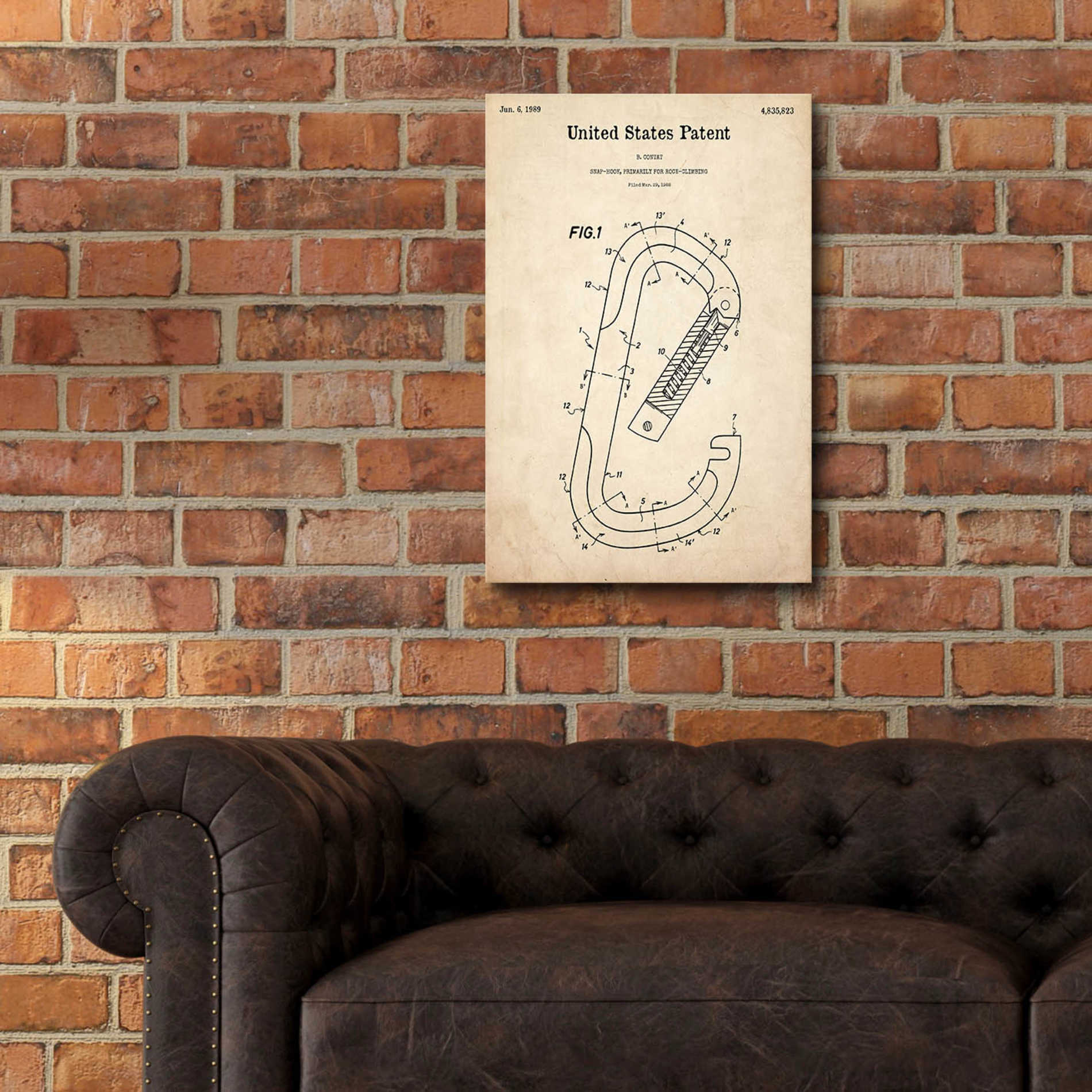 Epic Art 'Climbing Hook Blueprint Patent Parchment,' Acrylic Glass Wall Art,16x24