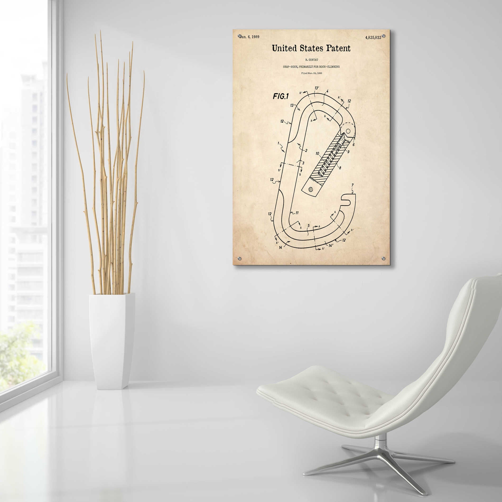 Epic Art 'Climbing Hook Blueprint Patent Parchment,' Acrylic Glass Wall Art,24x36