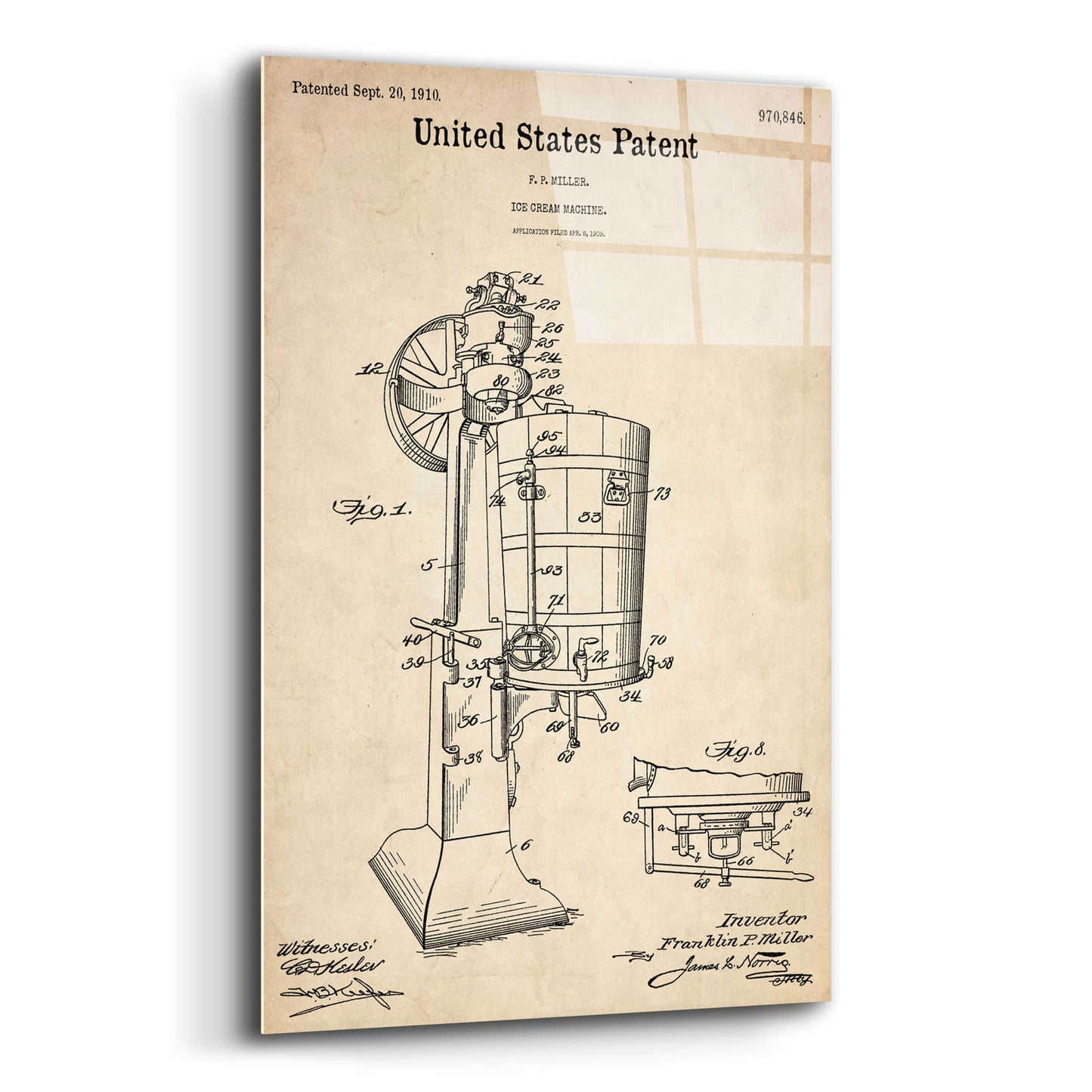 Epic Art 'Ice Cream Machine Blueprint Patent Parchment,' Acrylic Glass Wall Art,12x16