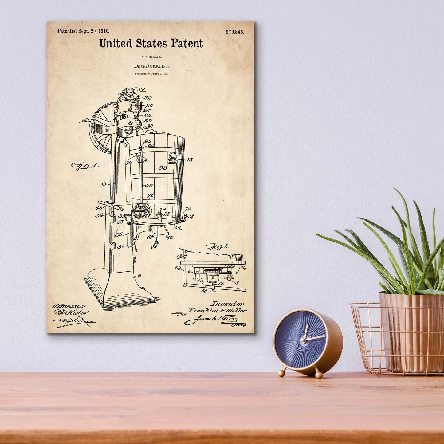 Epic Art 'Ice Cream Machine Blueprint Patent Parchment,' Acrylic Glass Wall Art,12x16