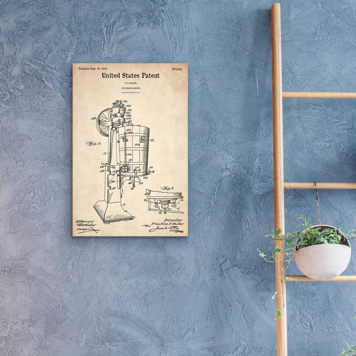 Epic Art 'Ice Cream Machine Blueprint Patent Parchment,' Acrylic Glass Wall Art,16x24