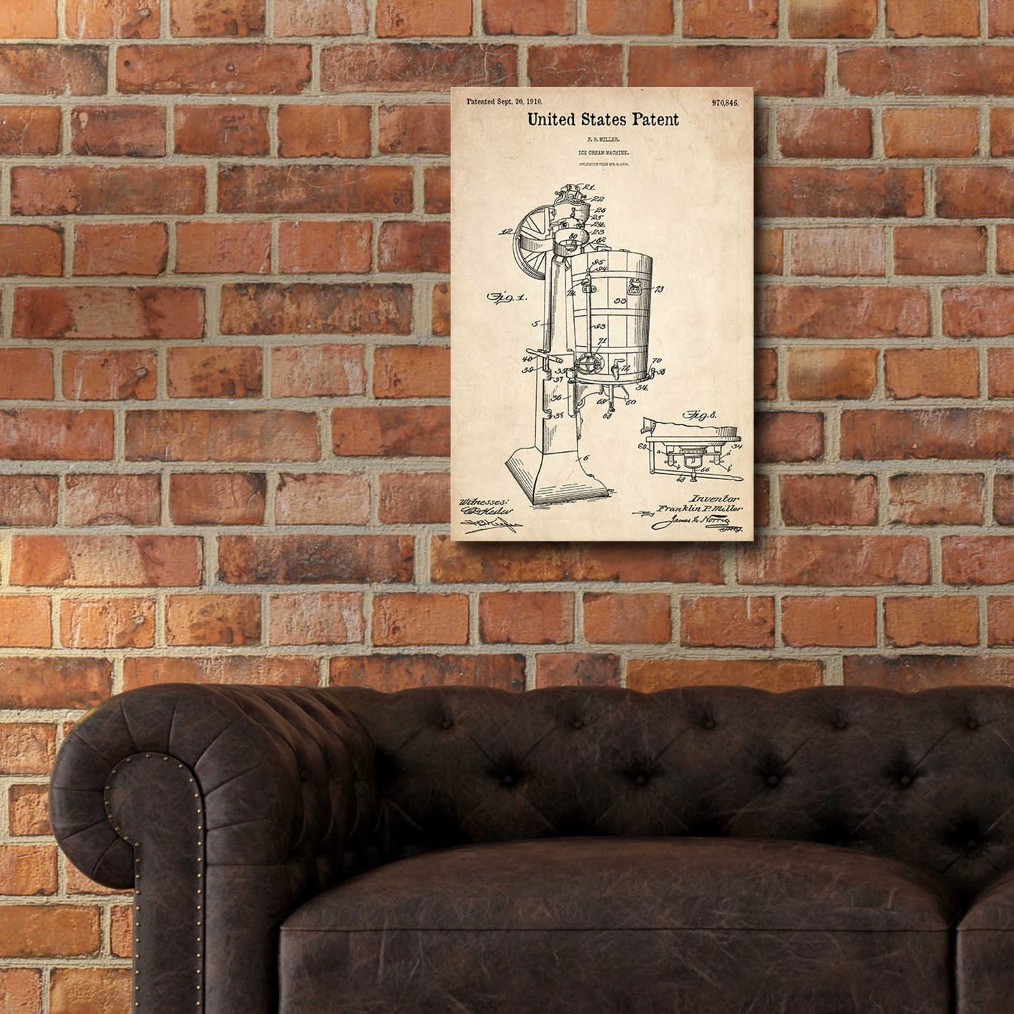 Epic Art 'Ice Cream Machine Blueprint Patent Parchment,' Acrylic Glass Wall Art,16x24