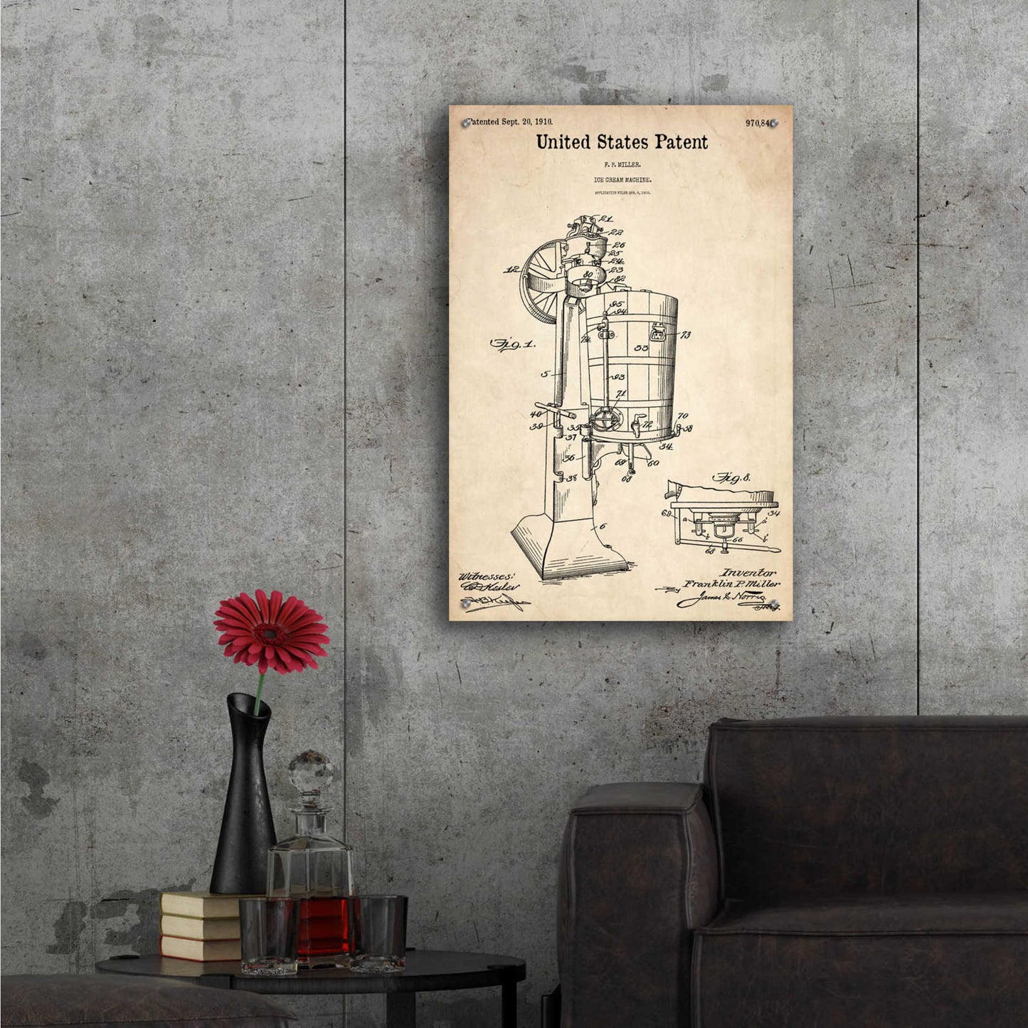 Epic Art 'Ice Cream Machine Blueprint Patent Parchment,' Acrylic Glass Wall Art,24x36