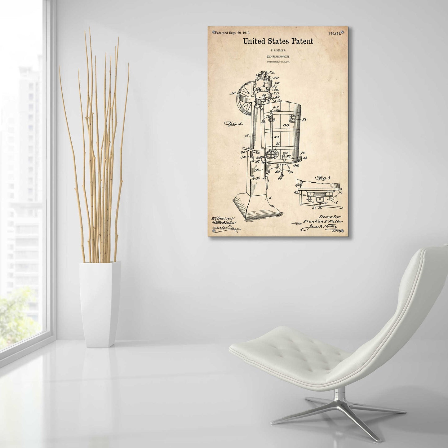 Epic Art 'Ice Cream Machine Blueprint Patent Parchment,' Acrylic Glass Wall Art,24x36