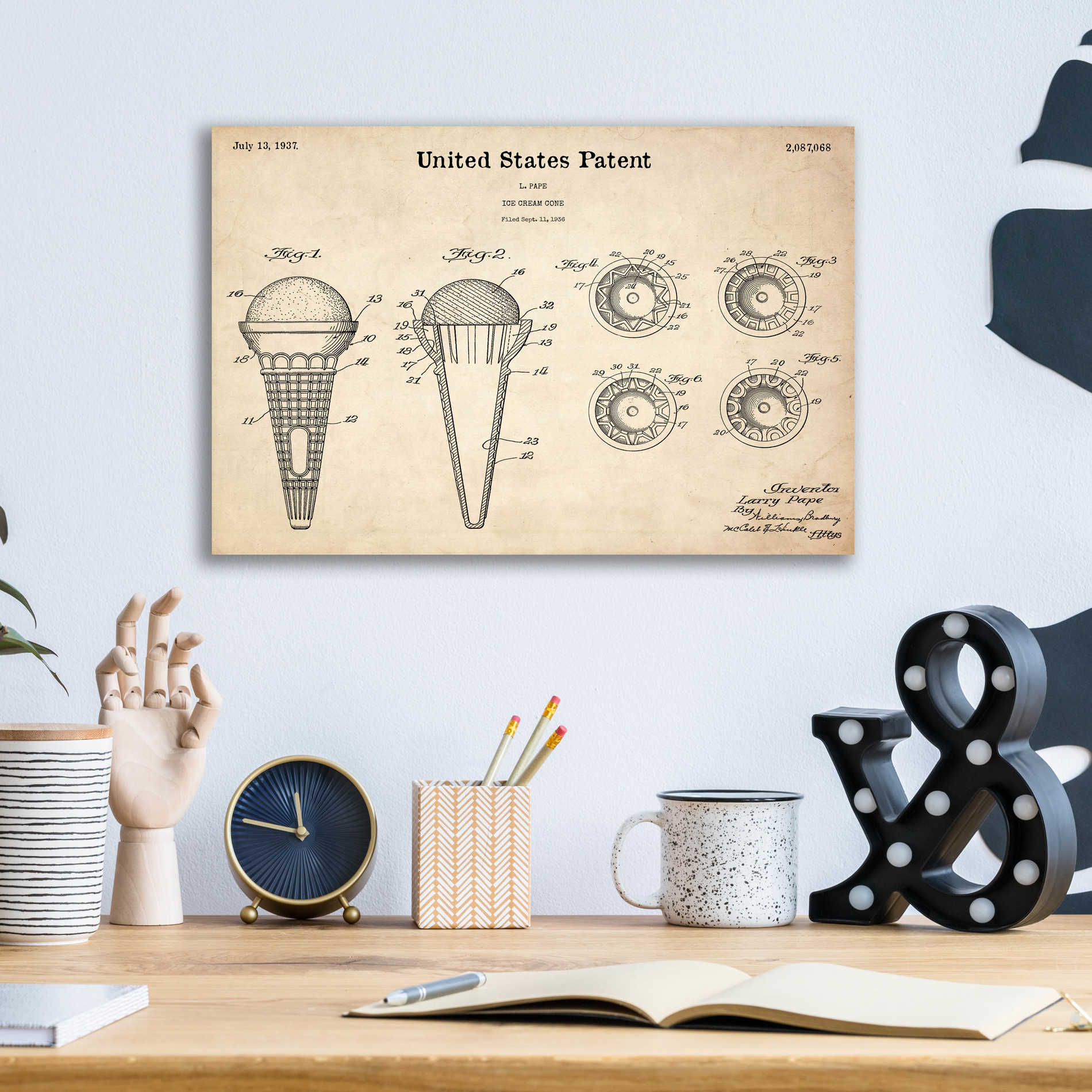 Epic Art 'Ice Cream Cone Blueprint Patent Parchment,' Acrylic Glass Wall Art,16x12