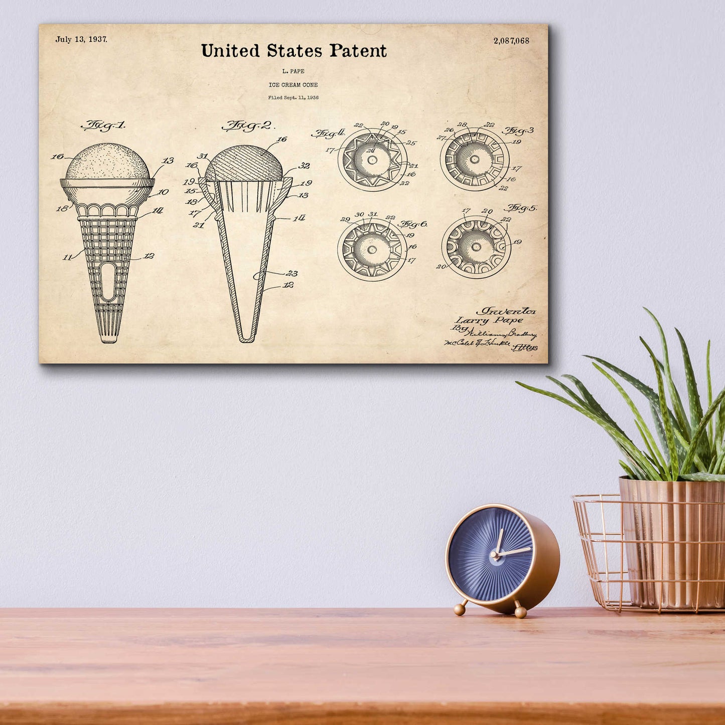 Epic Art 'Ice Cream Cone Blueprint Patent Parchment,' Acrylic Glass Wall Art,16x12