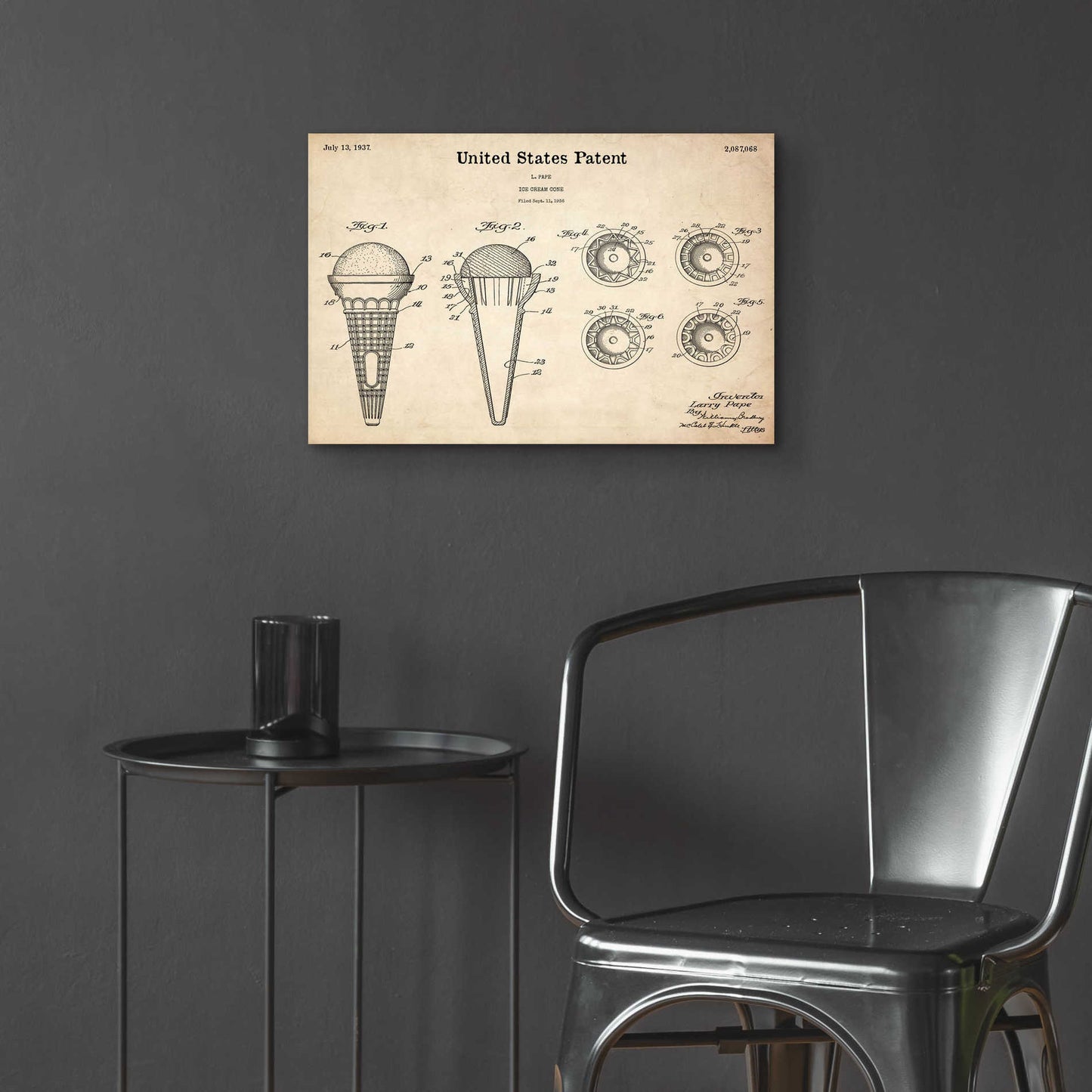 Epic Art 'Ice Cream Cone Blueprint Patent Parchment,' Acrylic Glass Wall Art,24x16