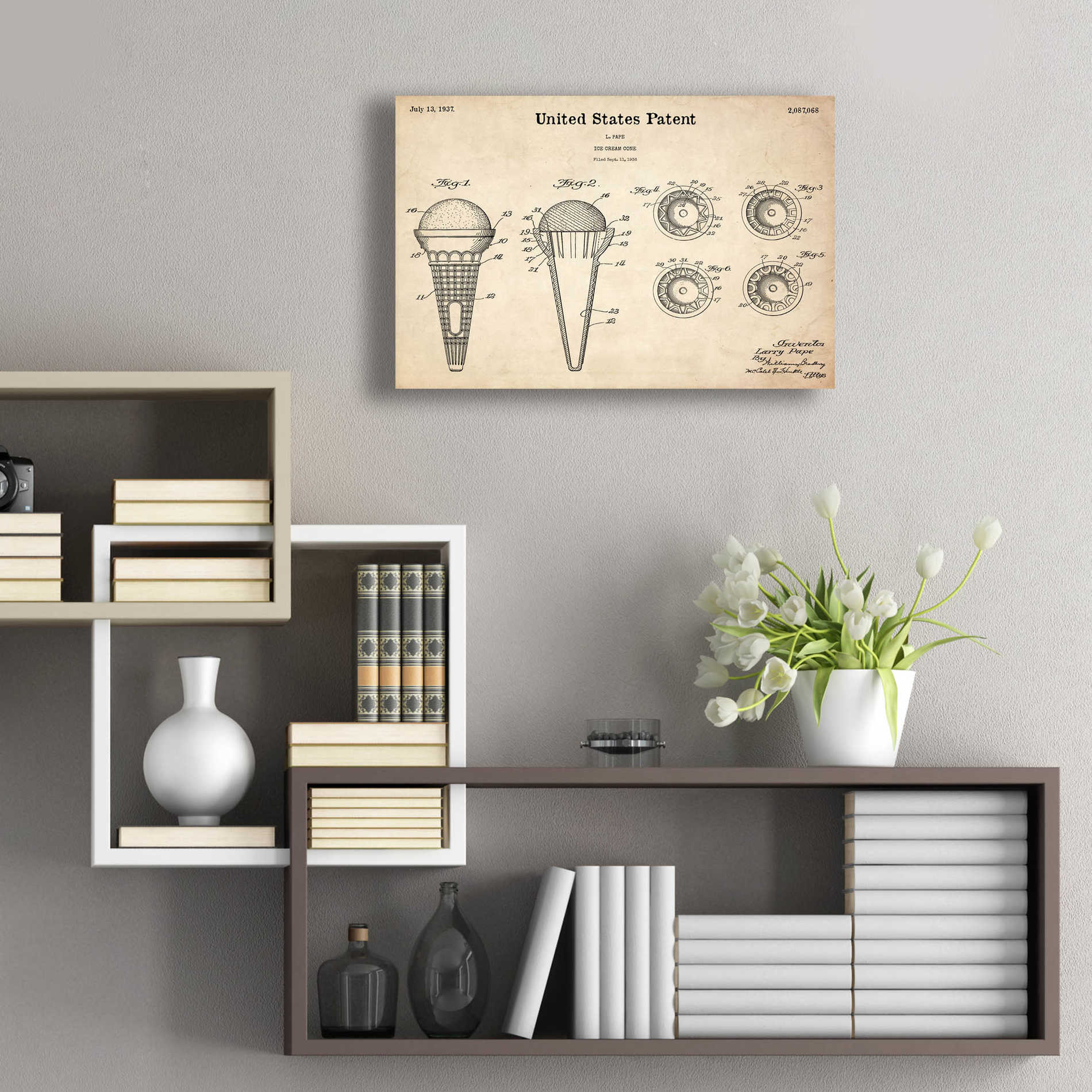 Epic Art 'Ice Cream Cone Blueprint Patent Parchment,' Acrylic Glass Wall Art,24x16