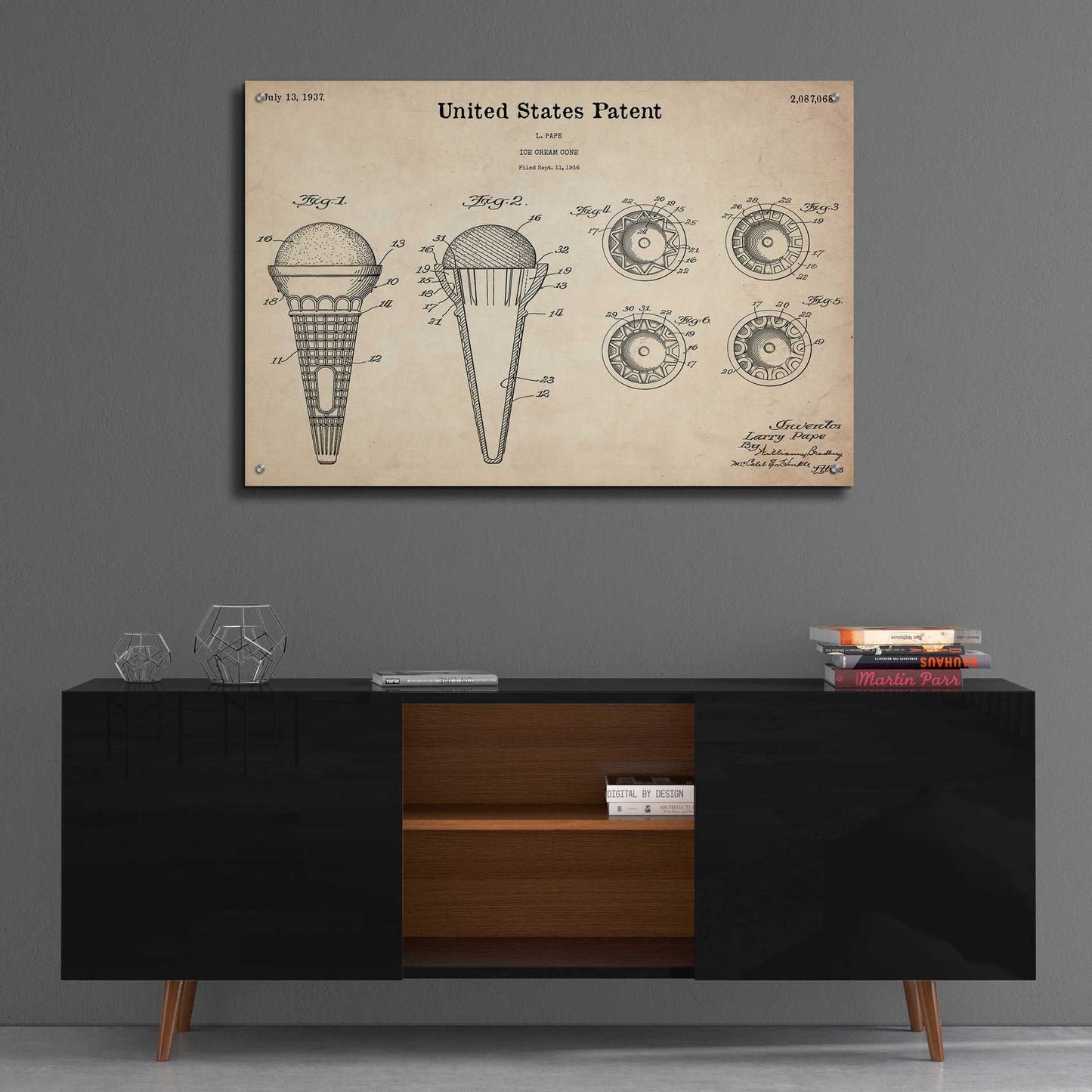 Epic Art 'Ice Cream Cone Blueprint Patent Parchment,' Acrylic Glass Wall Art,36x24