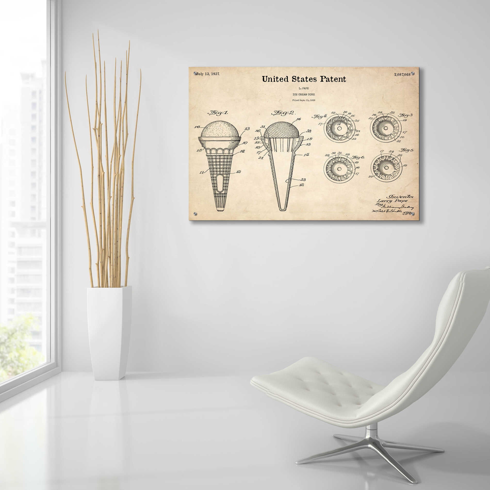 Epic Art 'Ice Cream Cone Blueprint Patent Parchment,' Acrylic Glass Wall Art,36x24