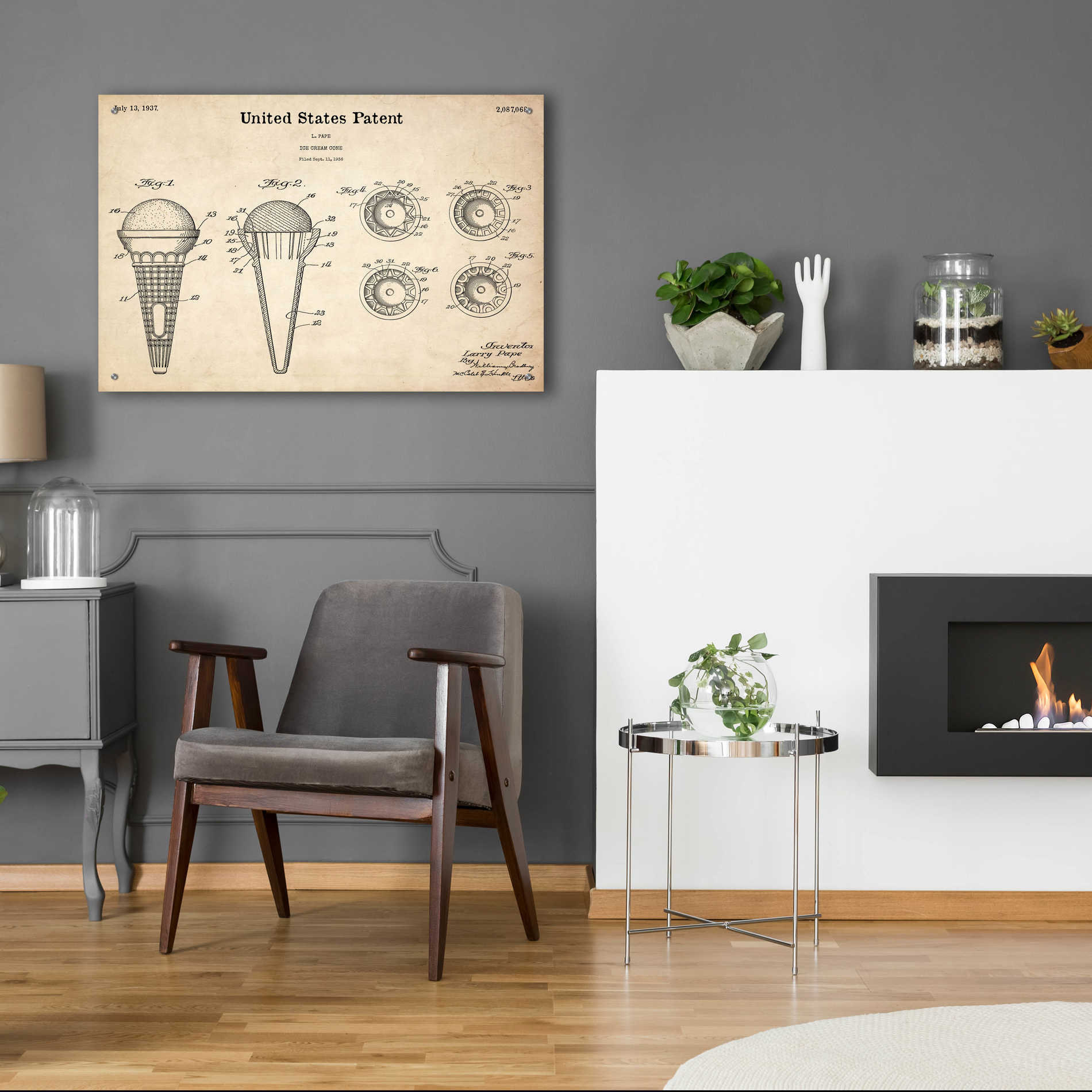 Epic Art 'Ice Cream Cone Blueprint Patent Parchment,' Acrylic Glass Wall Art,36x24