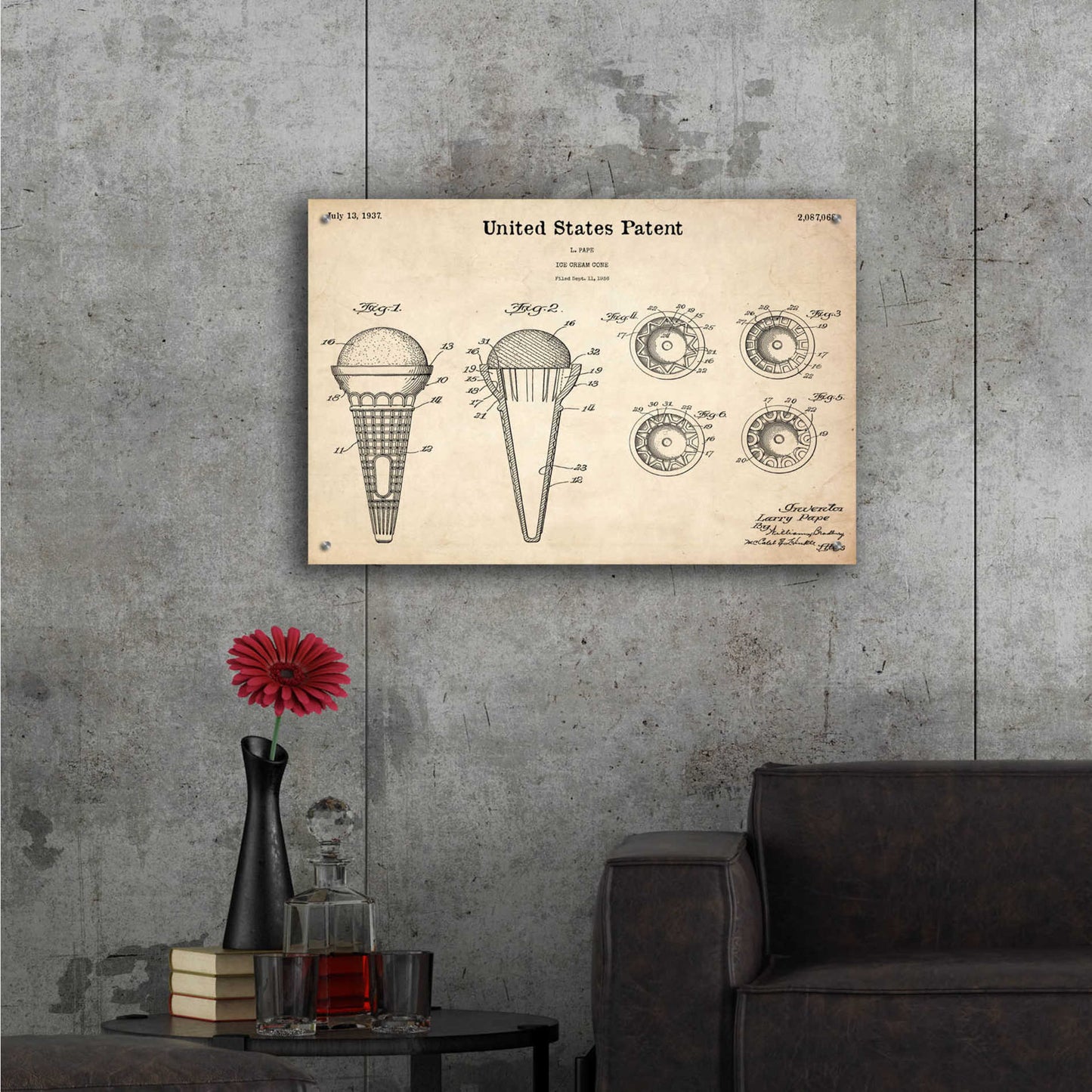 Epic Art 'Ice Cream Cone Blueprint Patent Parchment,' Acrylic Glass Wall Art,36x24