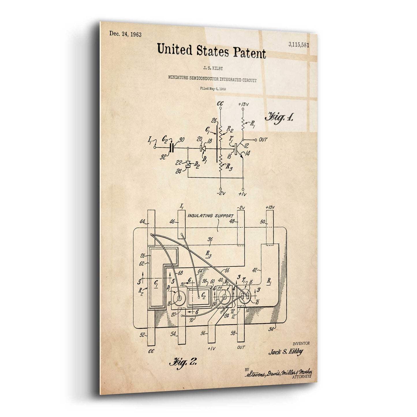 Epic Art 'Integrated Circuit Blueprint Patent Parchment,' Acrylic Glass Wall Art,12x16