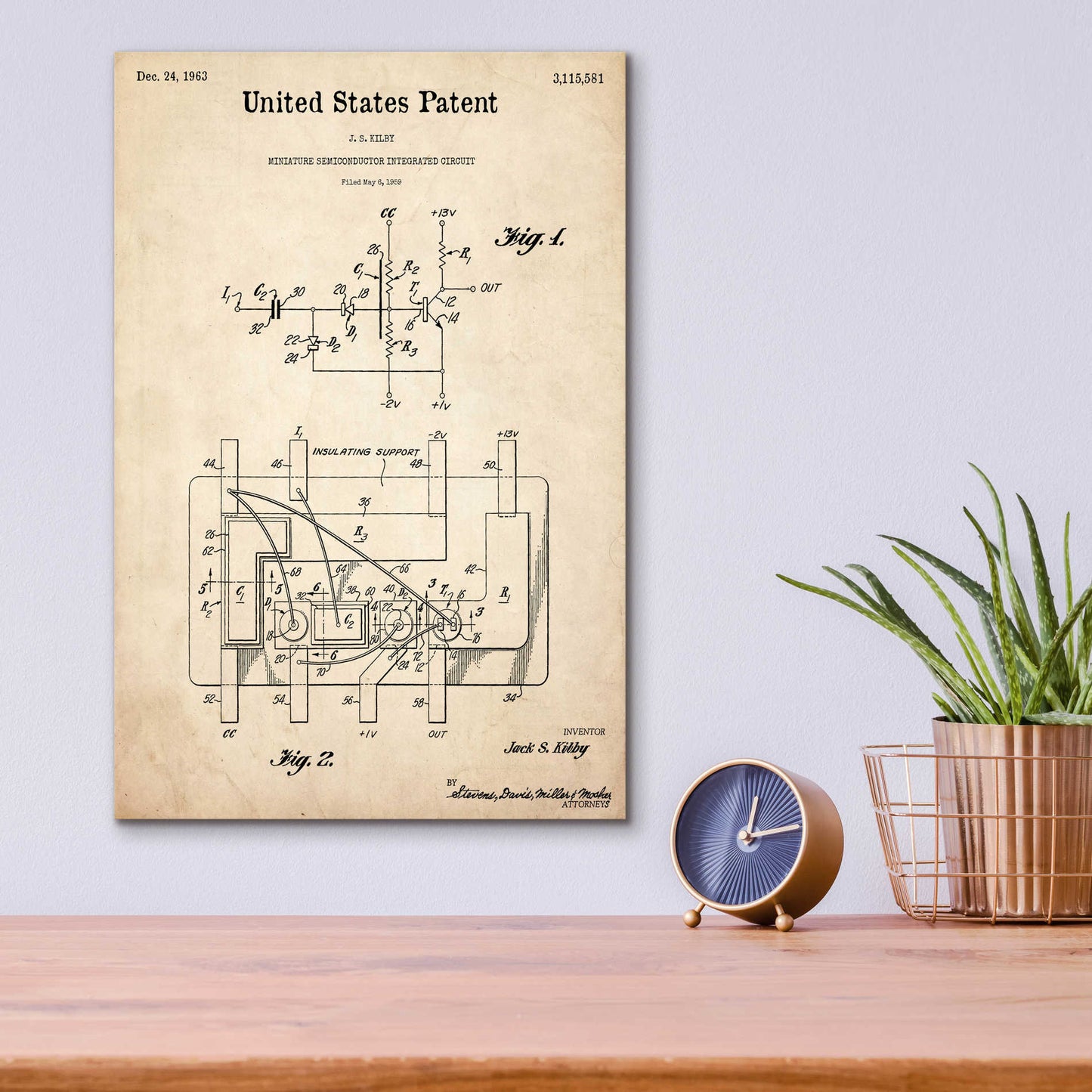 Epic Art 'Integrated Circuit Blueprint Patent Parchment,' Acrylic Glass Wall Art,12x16