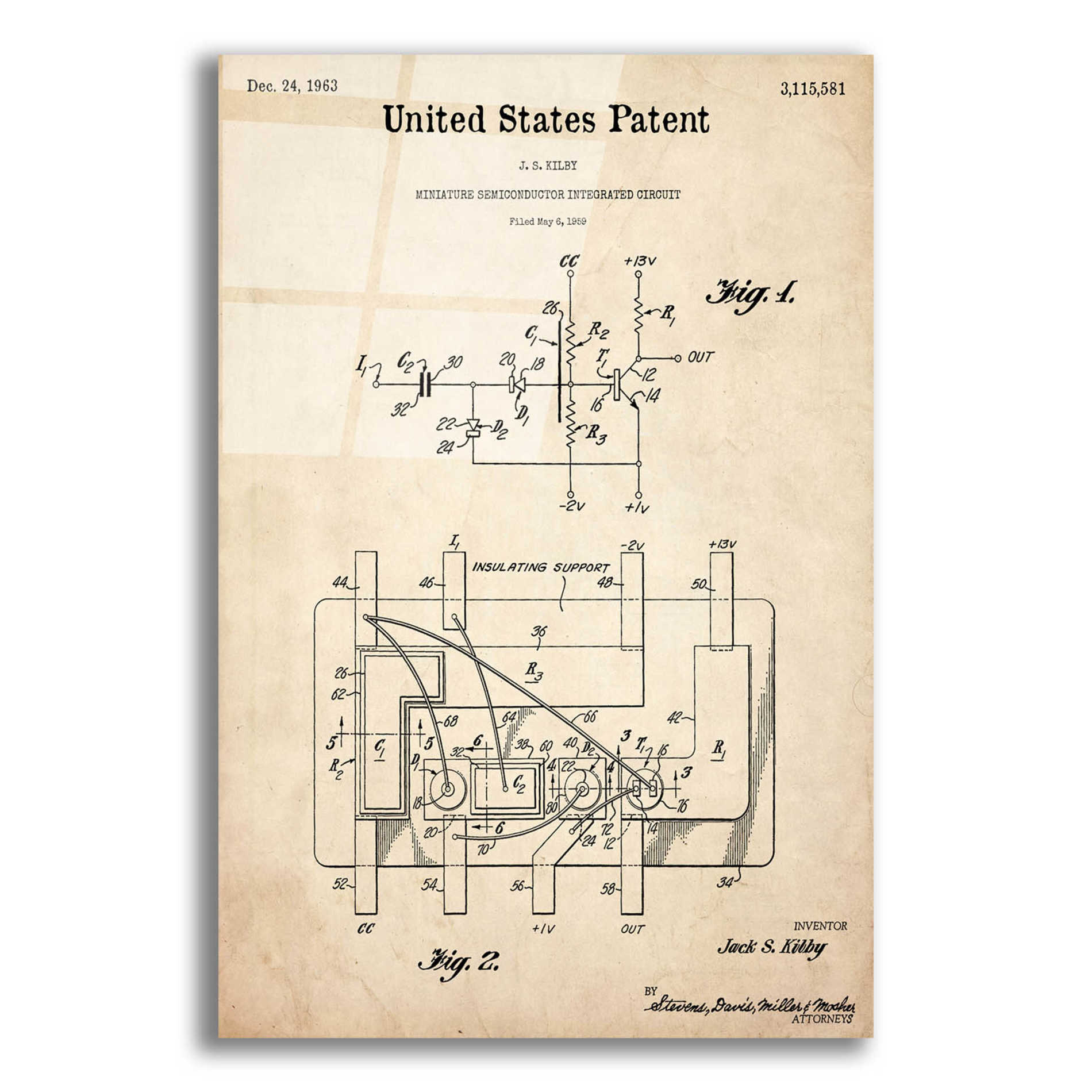 Epic Art 'Integrated Circuit Blueprint Patent Parchment,' Acrylic Glass Wall Art,12x16