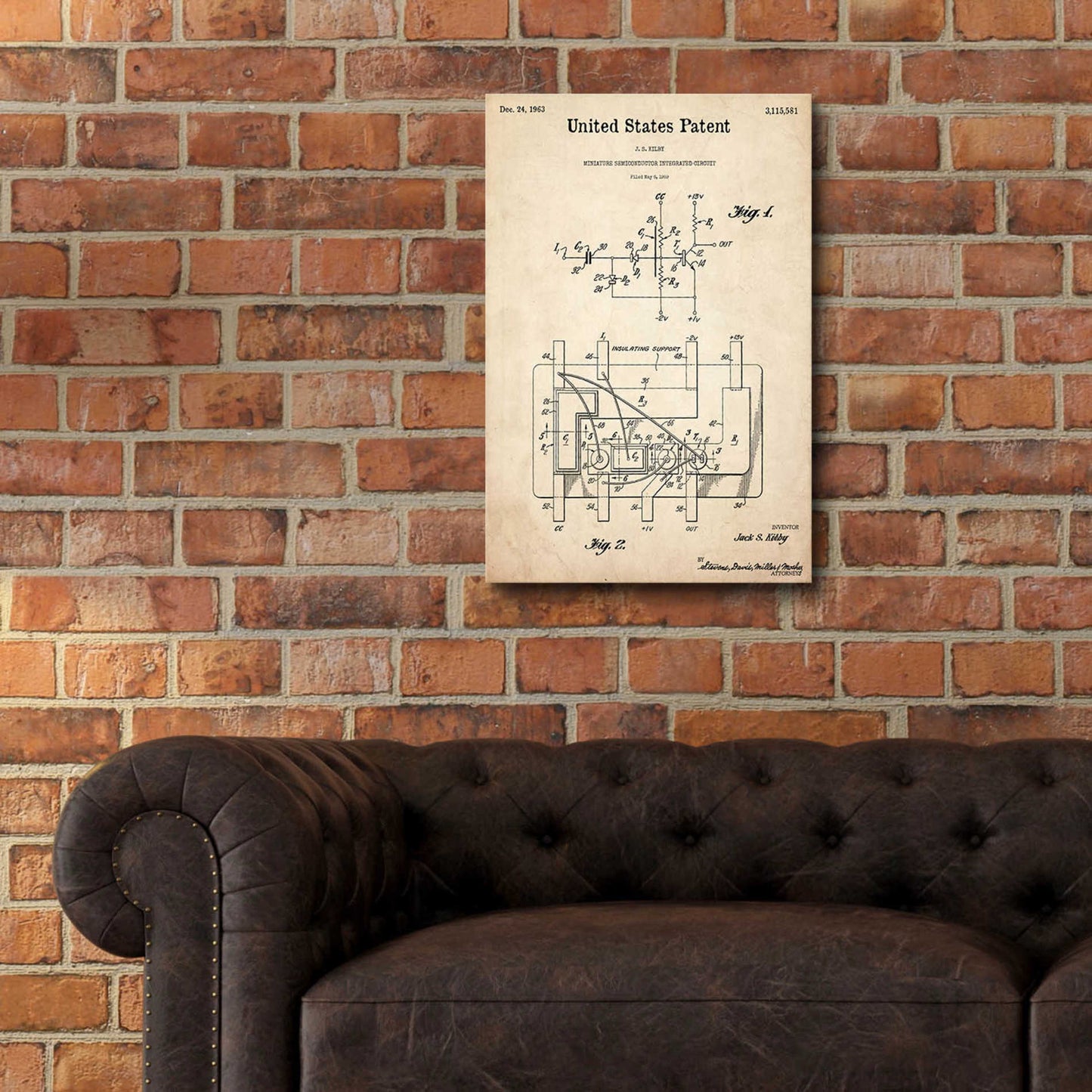 Epic Art 'Integrated Circuit Blueprint Patent Parchment,' Acrylic Glass Wall Art,16x24