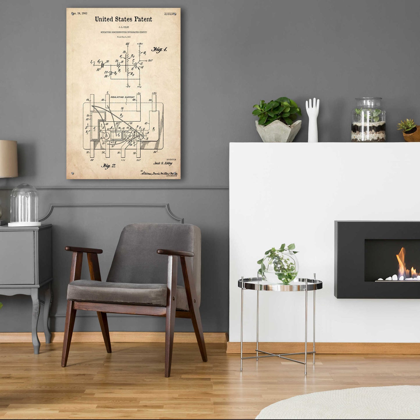 Epic Art 'Integrated Circuit Blueprint Patent Parchment,' Acrylic Glass Wall Art,24x36