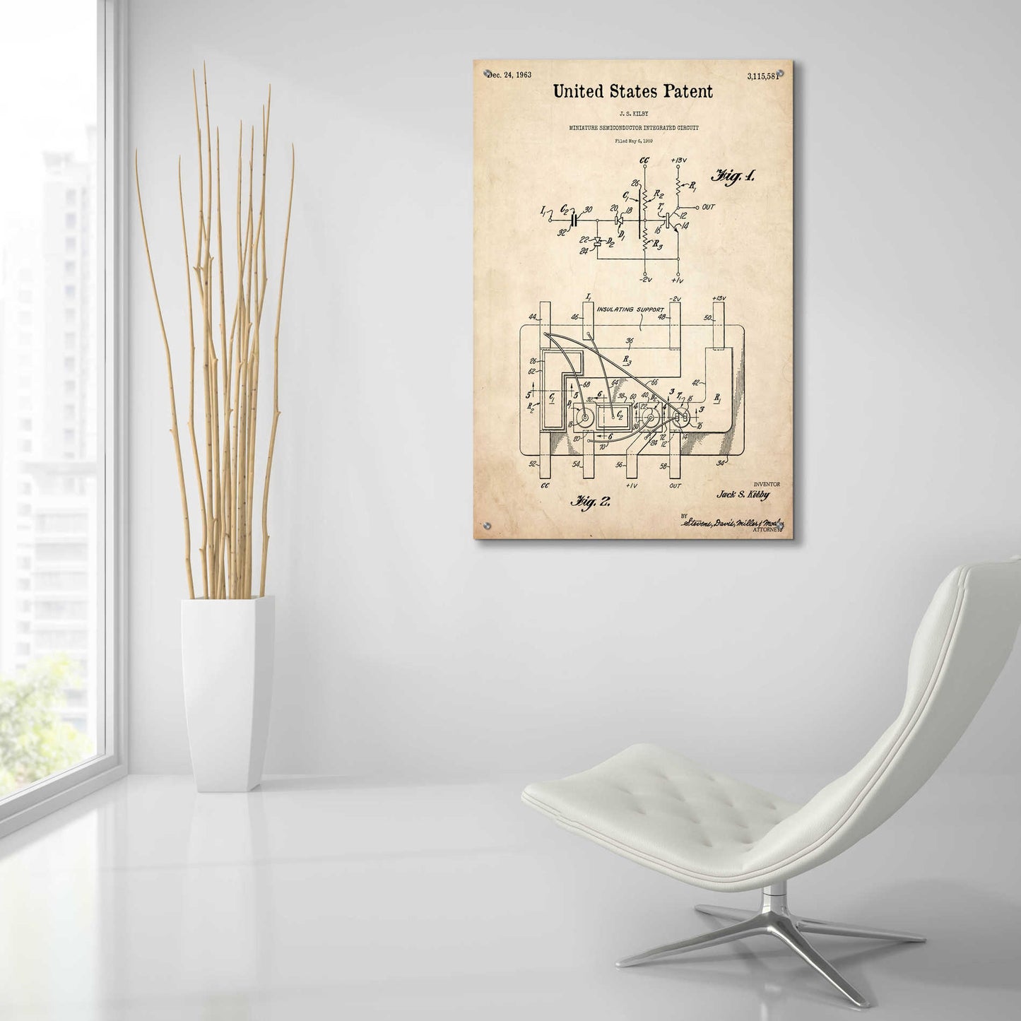 Epic Art 'Integrated Circuit Blueprint Patent Parchment,' Acrylic Glass Wall Art,24x36