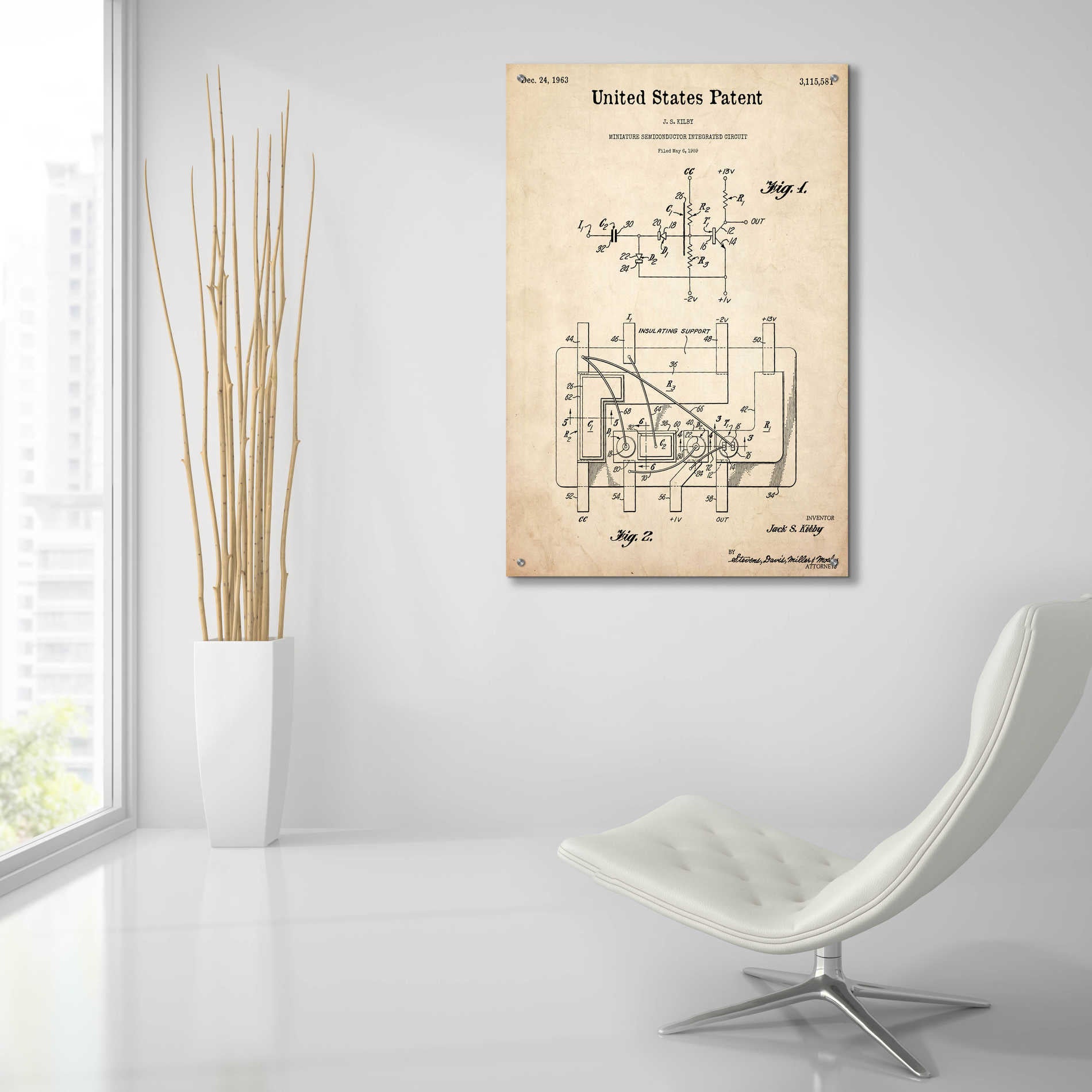 Epic Art 'Integrated Circuit Blueprint Patent Parchment,' Acrylic Glass Wall Art,24x36