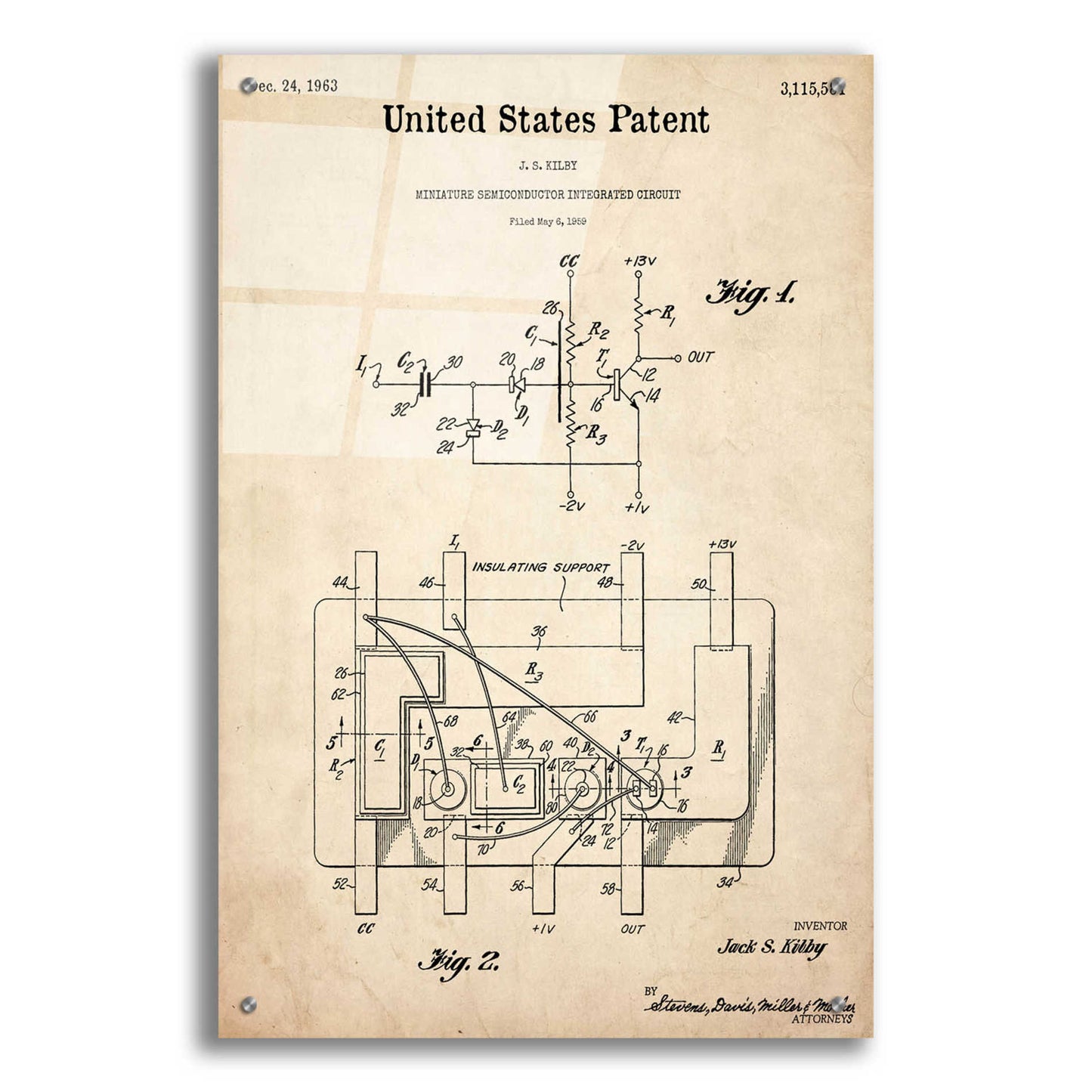 Epic Art 'Integrated Circuit Blueprint Patent Parchment,' Acrylic Glass Wall Art,24x36