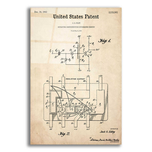 Epic Art 'Integrated Circuit Blueprint Patent Parchment,' Acrylic Glass Wall Art,12x16x1.1x0,18x26x1.1x0,26x34x1.74x0,40x54x1.74x0