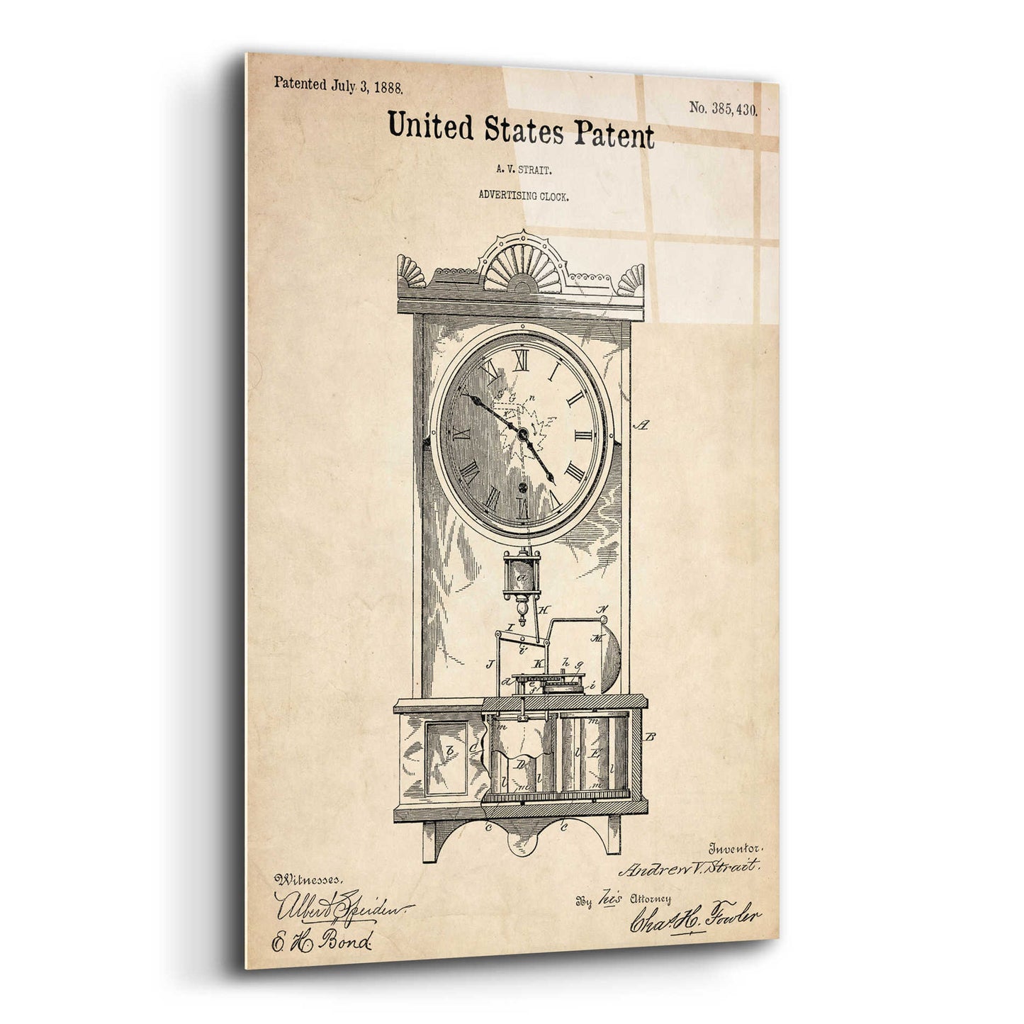 Epic Art 'Mantel Clock Blueprint Patent Parchment,' Acrylic Glass Wall Art,12x16