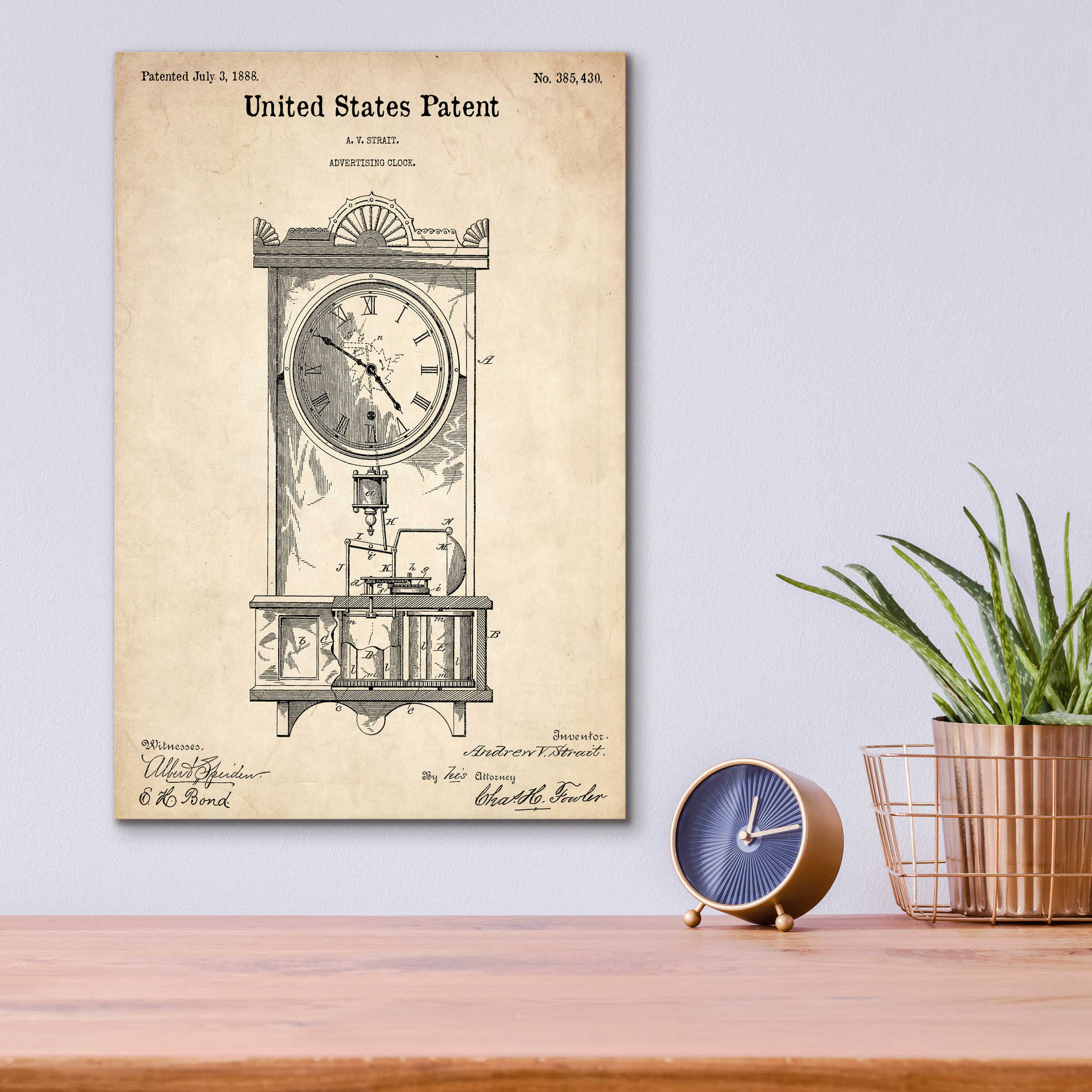 Epic Art 'Mantel Clock Blueprint Patent Parchment,' Acrylic Glass Wall Art,12x16