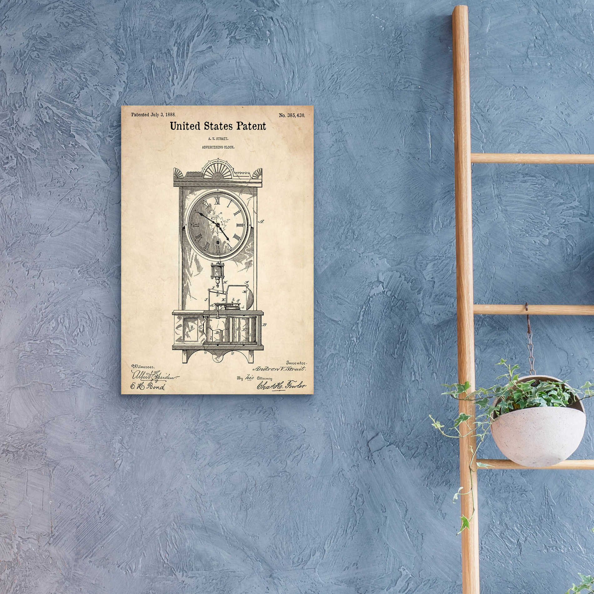 Epic Art 'Mantel Clock Blueprint Patent Parchment,' Acrylic Glass Wall Art,16x24