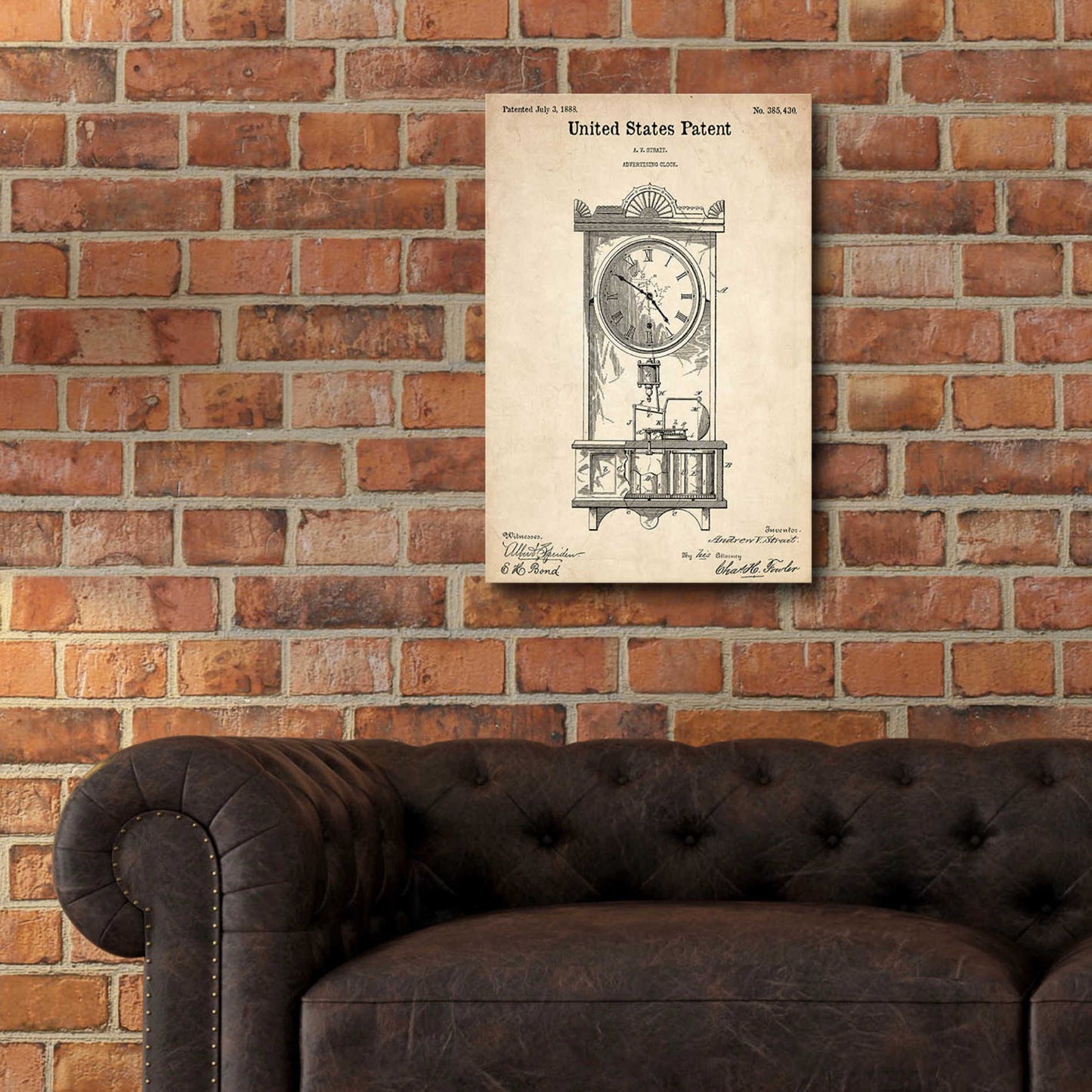 Epic Art 'Mantel Clock Blueprint Patent Parchment,' Acrylic Glass Wall Art,16x24