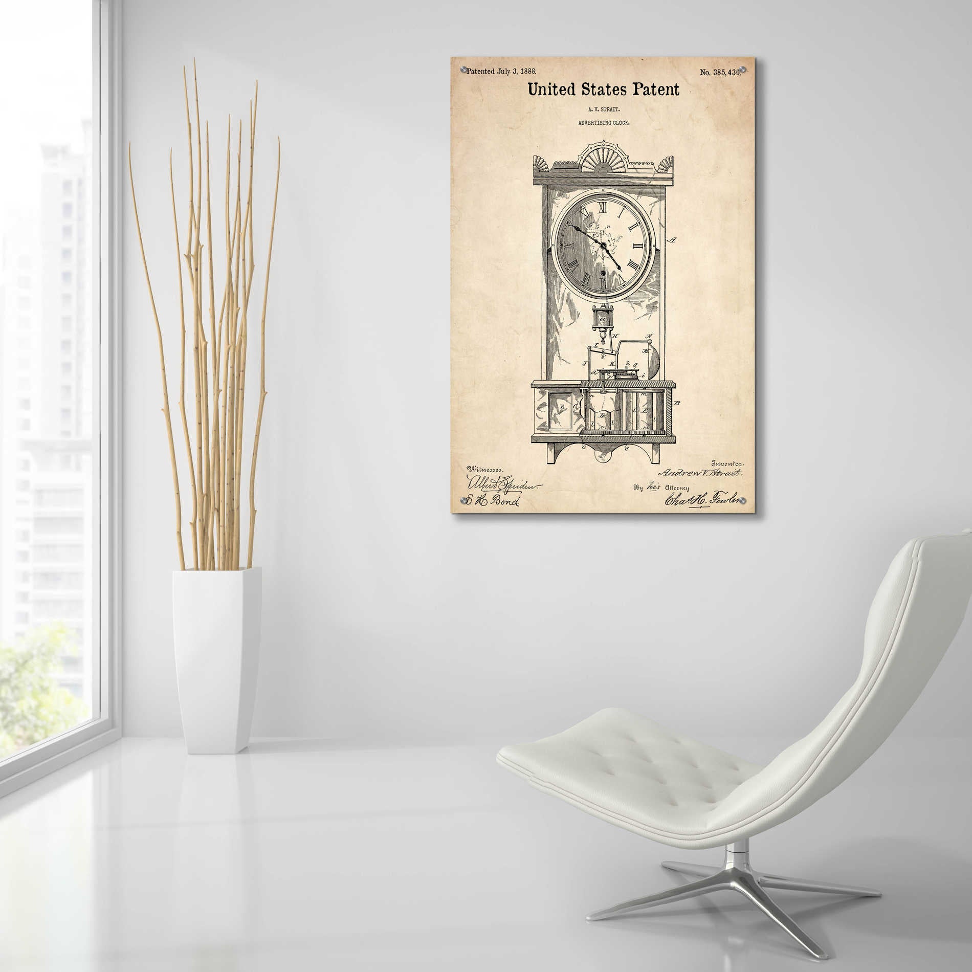 Epic Art 'Mantel Clock Blueprint Patent Parchment,' Acrylic Glass Wall Art,24x36