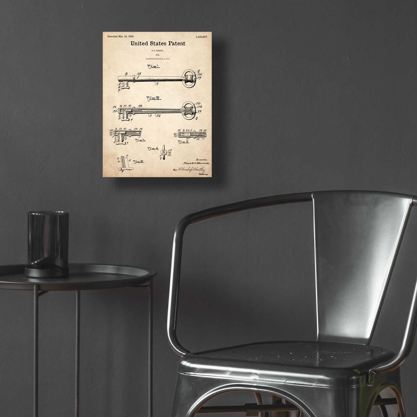 Epic Art 'Vintage Key Blueprint Patent Parchment,' Acrylic Glass Wall Art,12x16