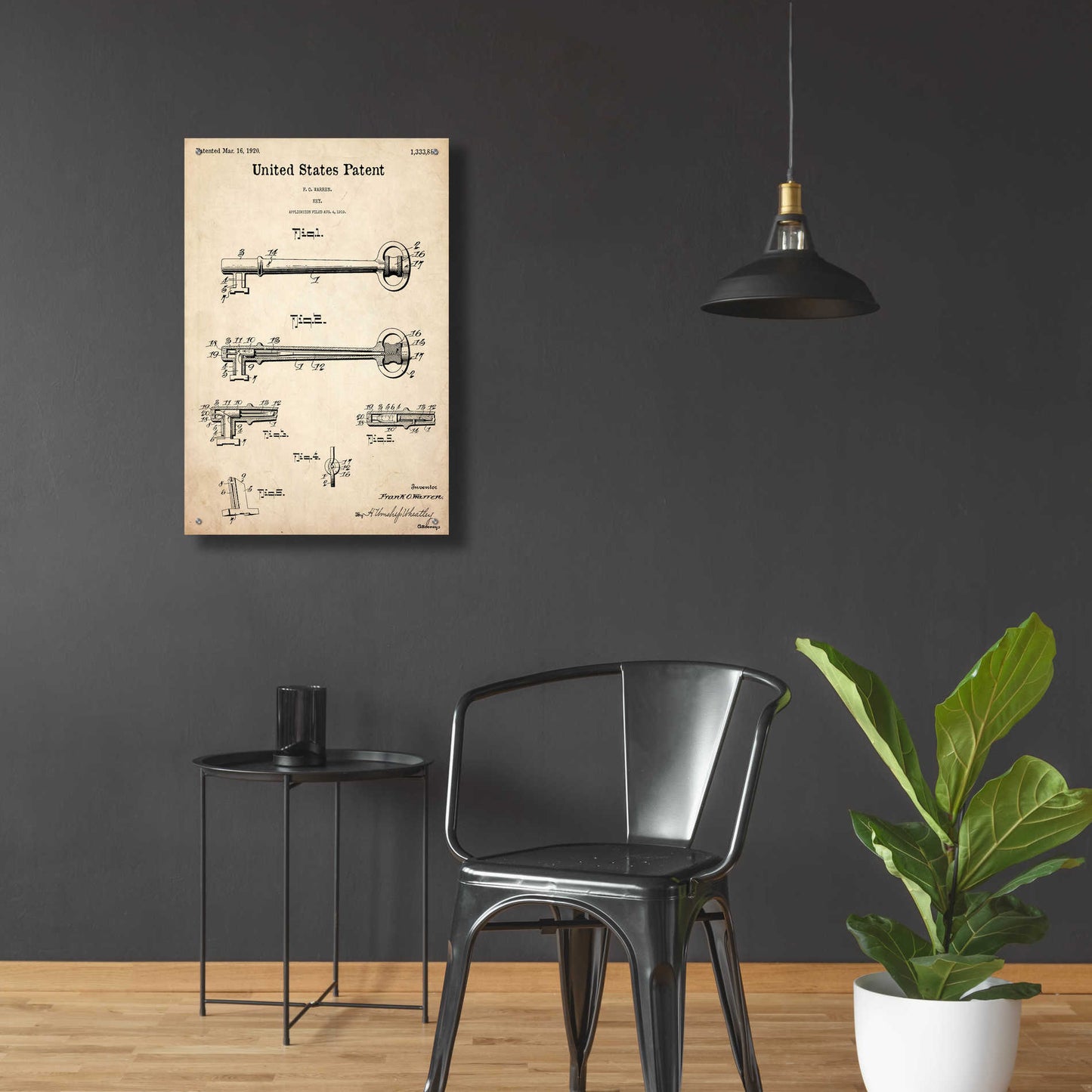 Epic Art 'Vintage Key Blueprint Patent Parchment,' Acrylic Glass Wall Art,24x36