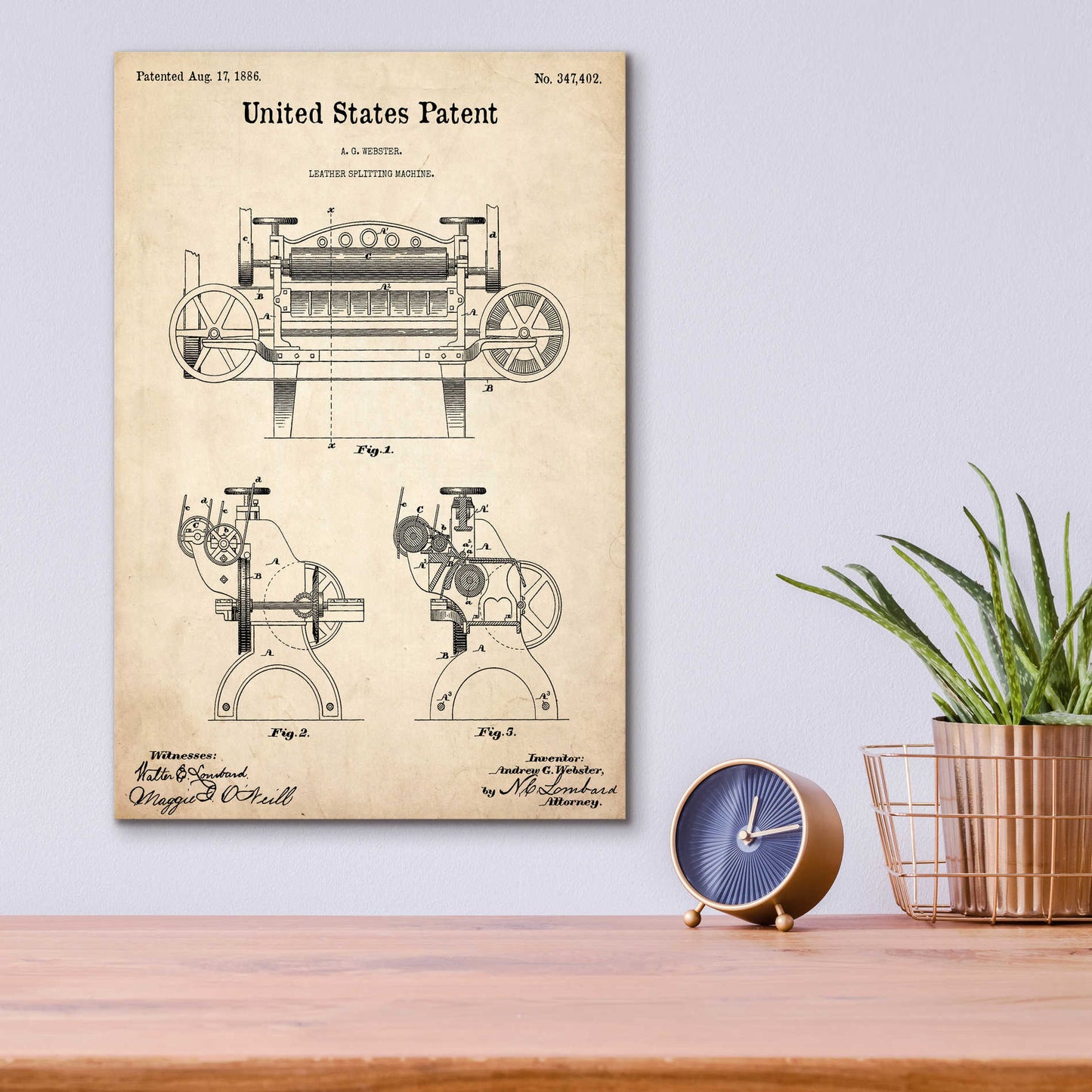 Epic Art 'Leather Splitting Machine Blueprint Patent Parchment,' Acrylic Glass Wall Art,12x16