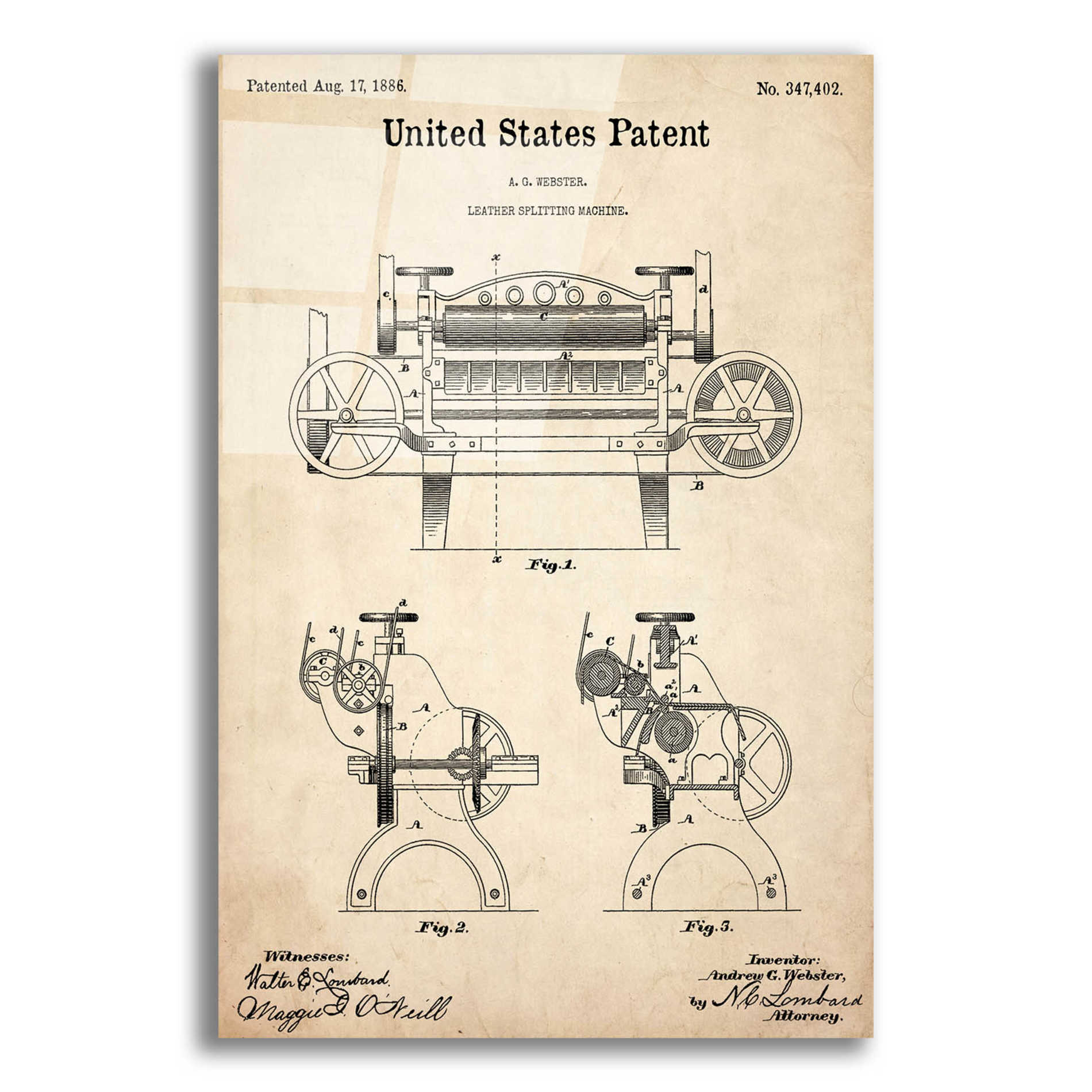 Epic Art 'Leather Splitting Machine Blueprint Patent Parchment,' Acrylic Glass Wall Art,12x16