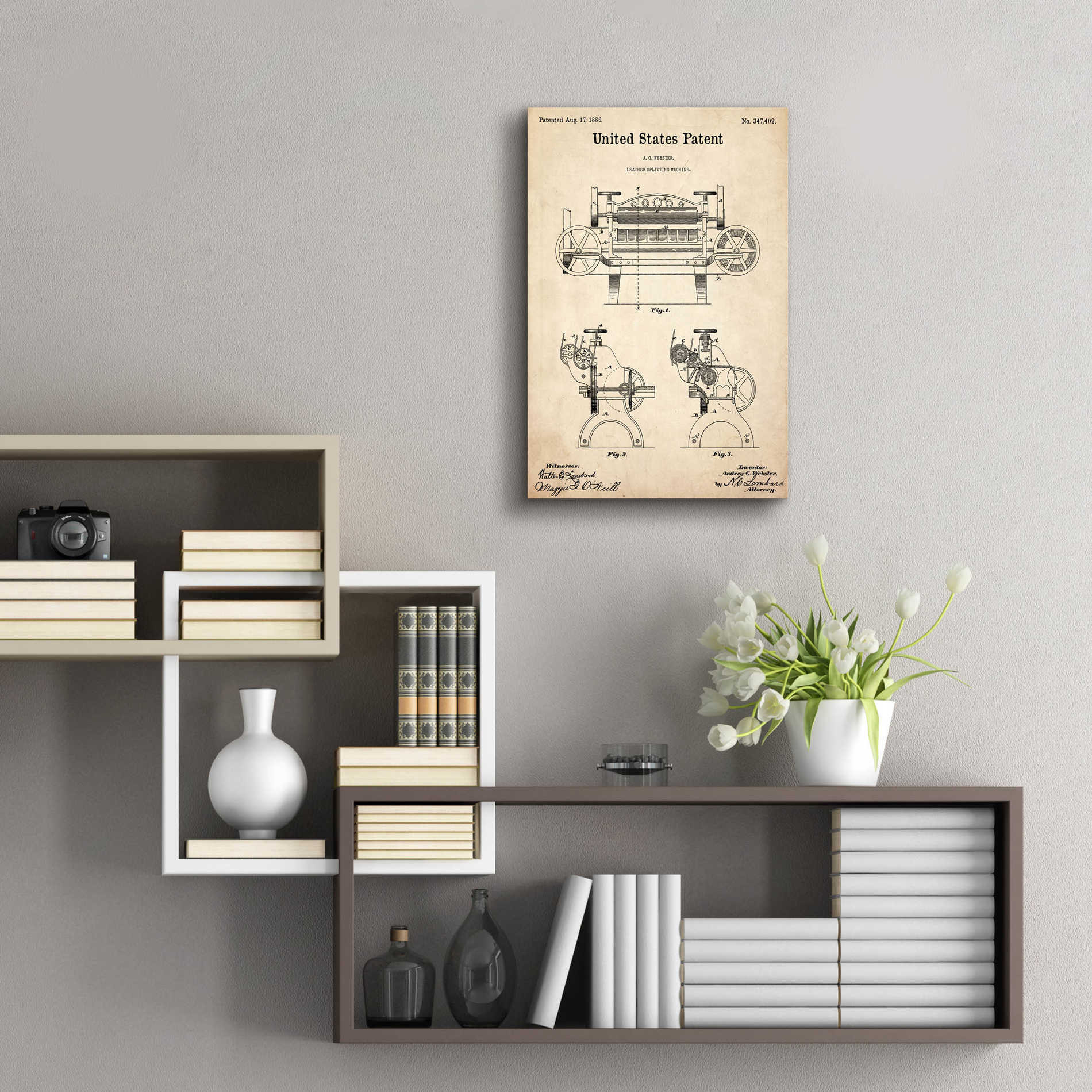 Epic Art 'Leather Splitting Machine Blueprint Patent Parchment,' Acrylic Glass Wall Art,16x24